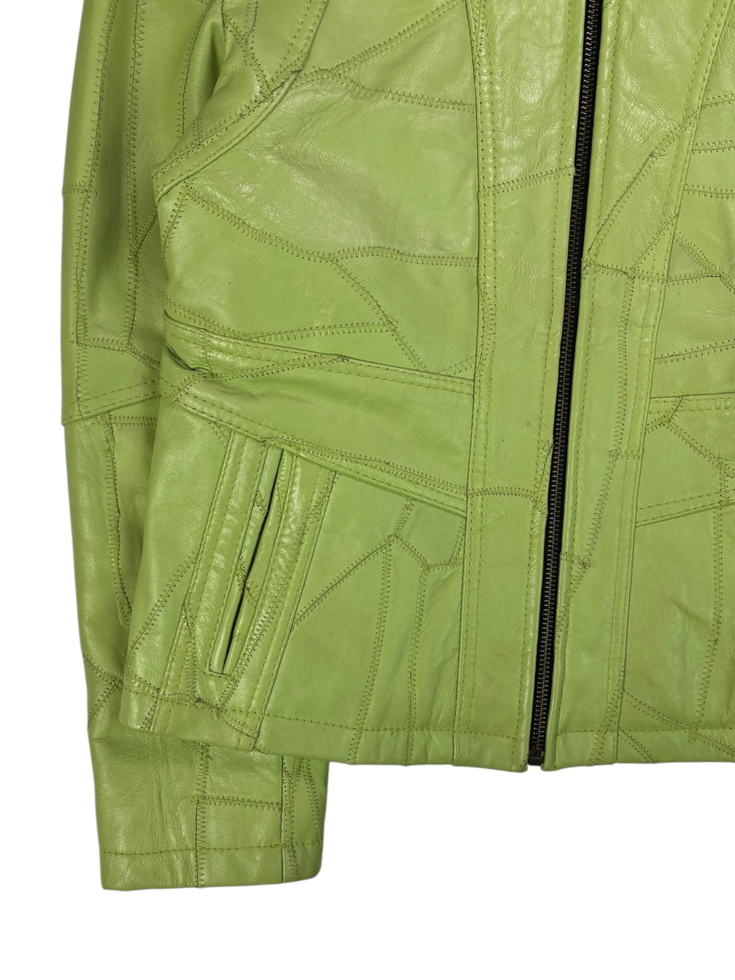 (M) Vintage Pistachio Green Patchwork Leather Jacket
