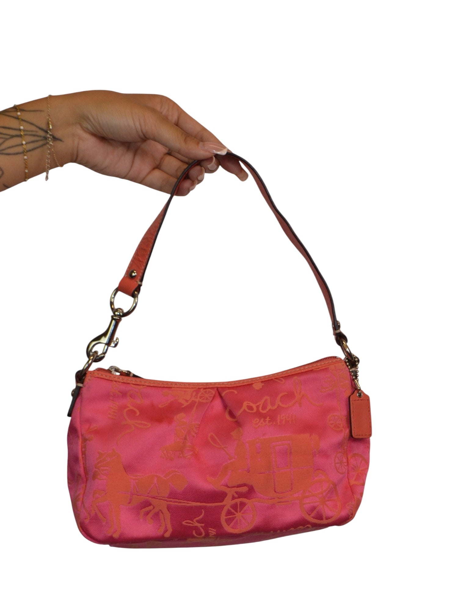 Pink and Coral Coach Shoulder Purse