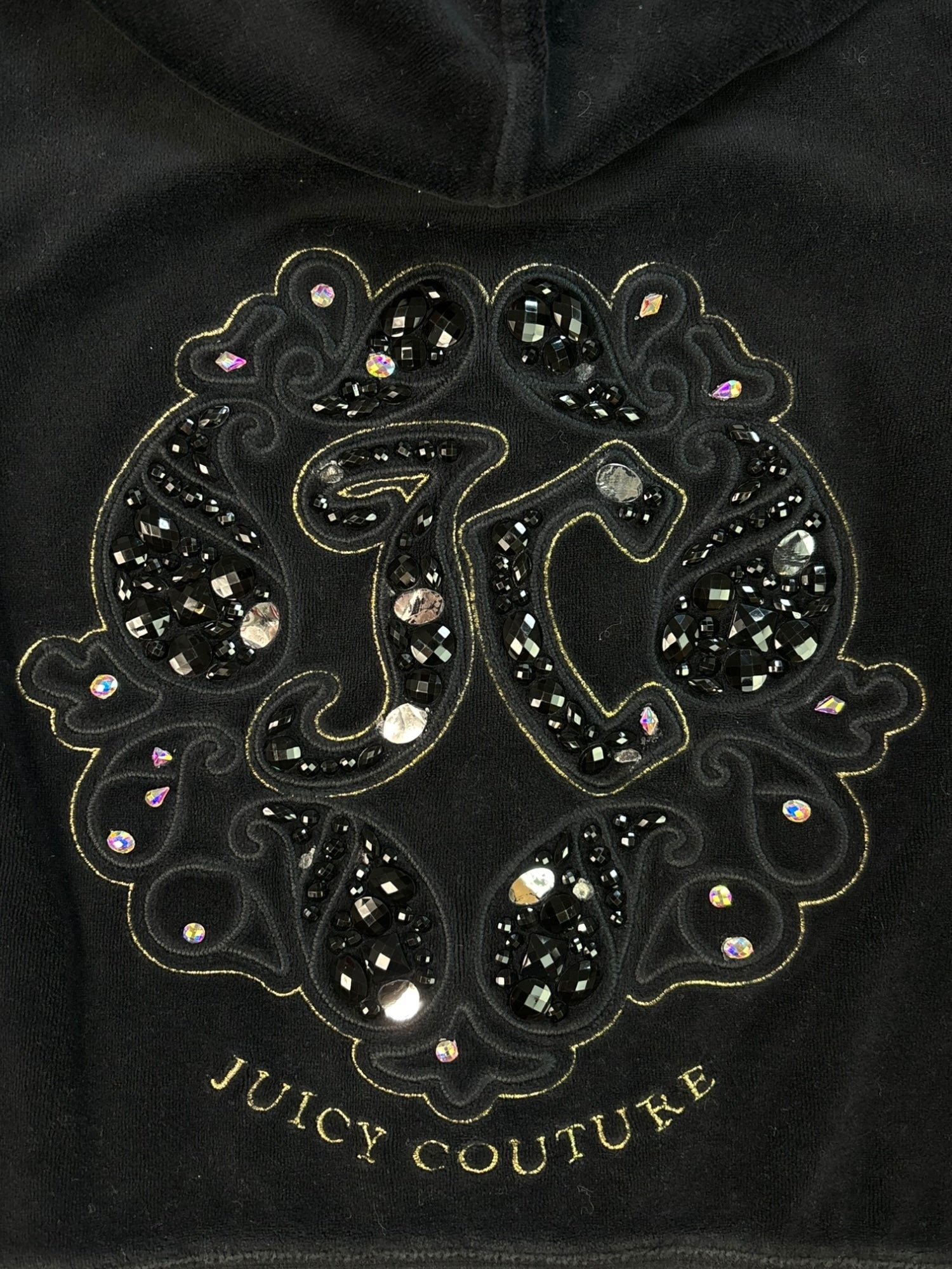 (XS/S) Black Embellished Juicy Couture Velour Zip-up Hoodie