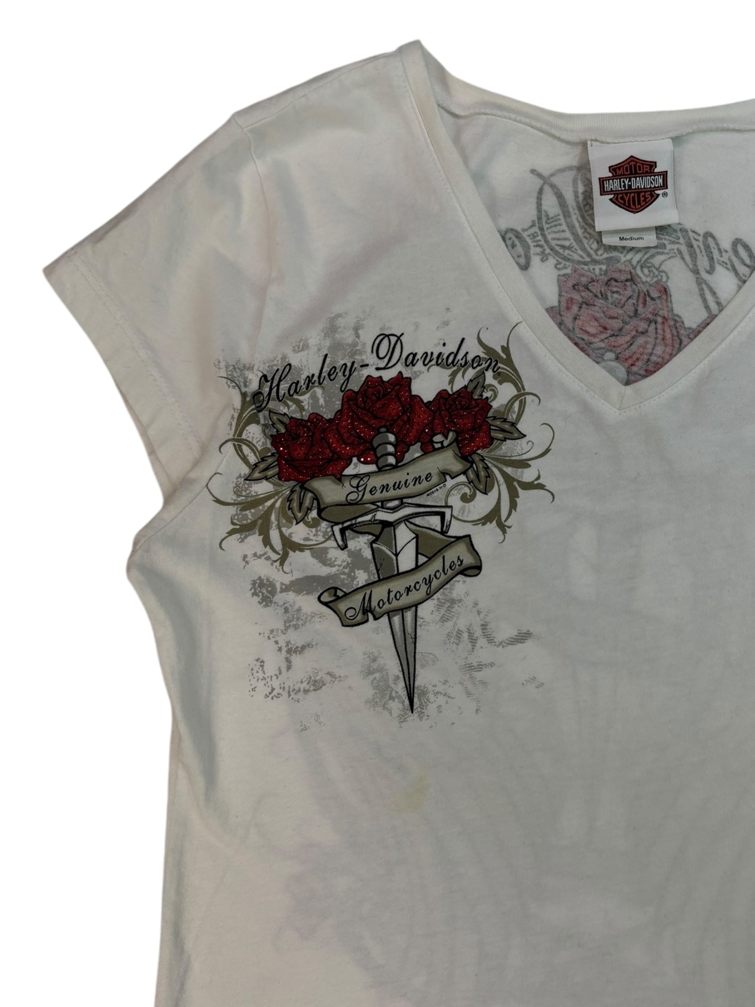 (M) Dagger & Rose Embellished Harley Davidson Tee
