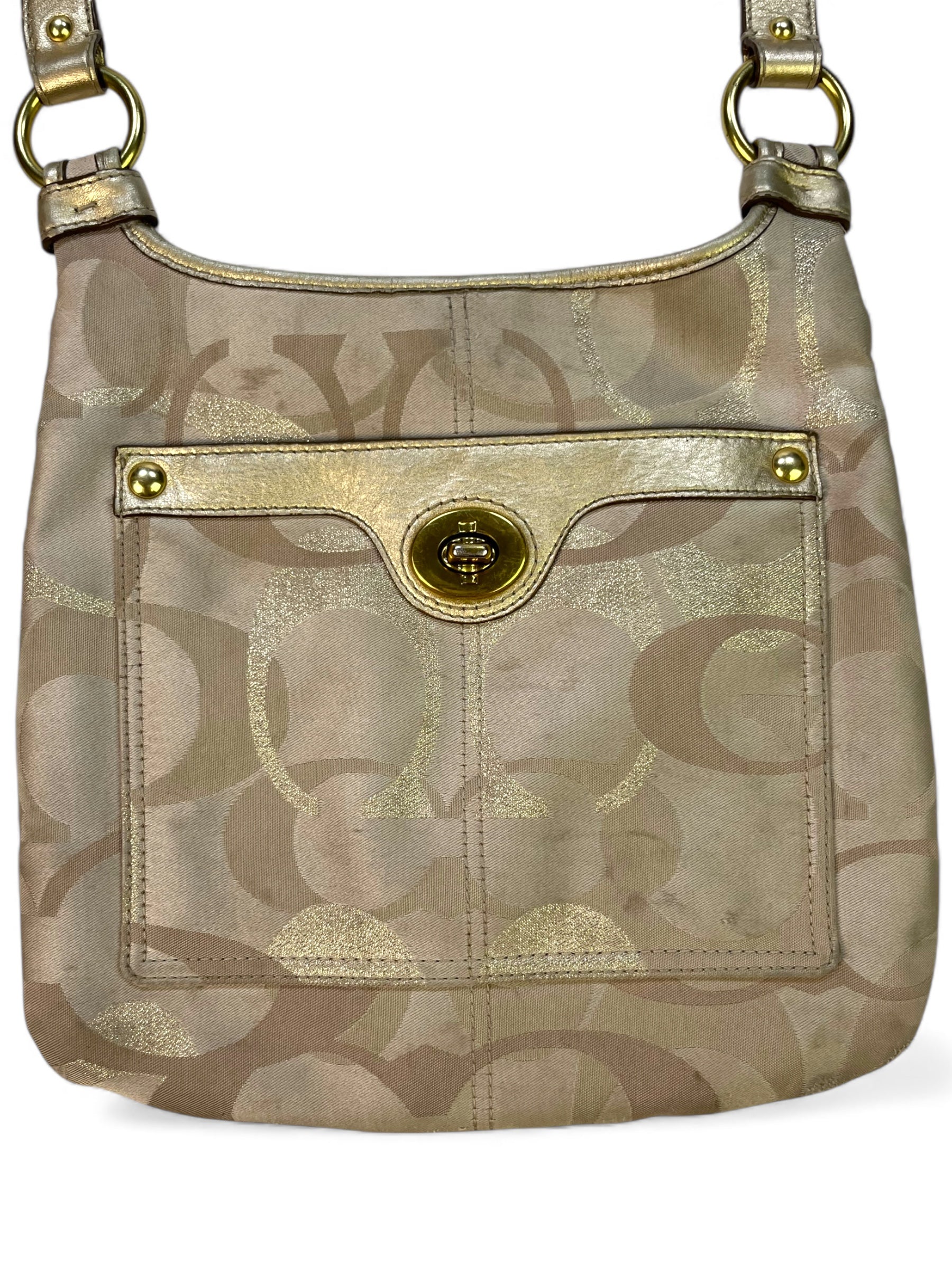 Biege Coach Canvas & Leather Crossbody Bag