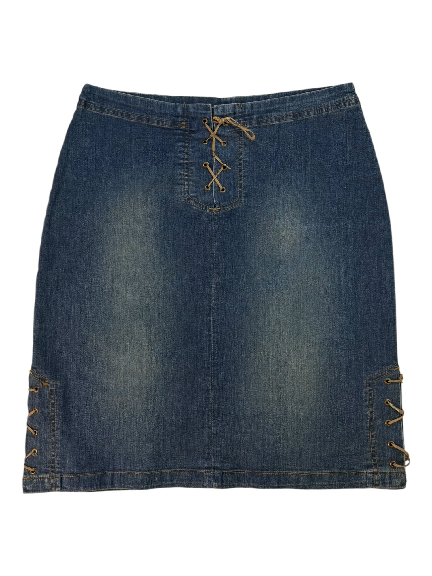 (31) Denim Lace-up Detailing Midi Skirt