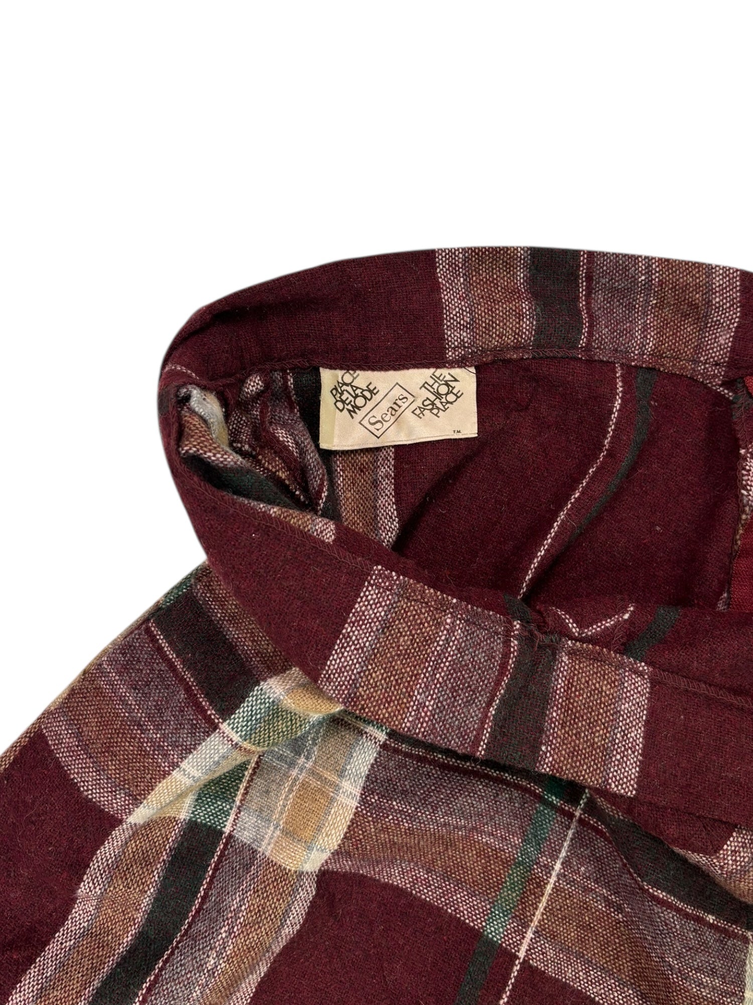 (S) Burgundy Plaid Sears Midi Skirt