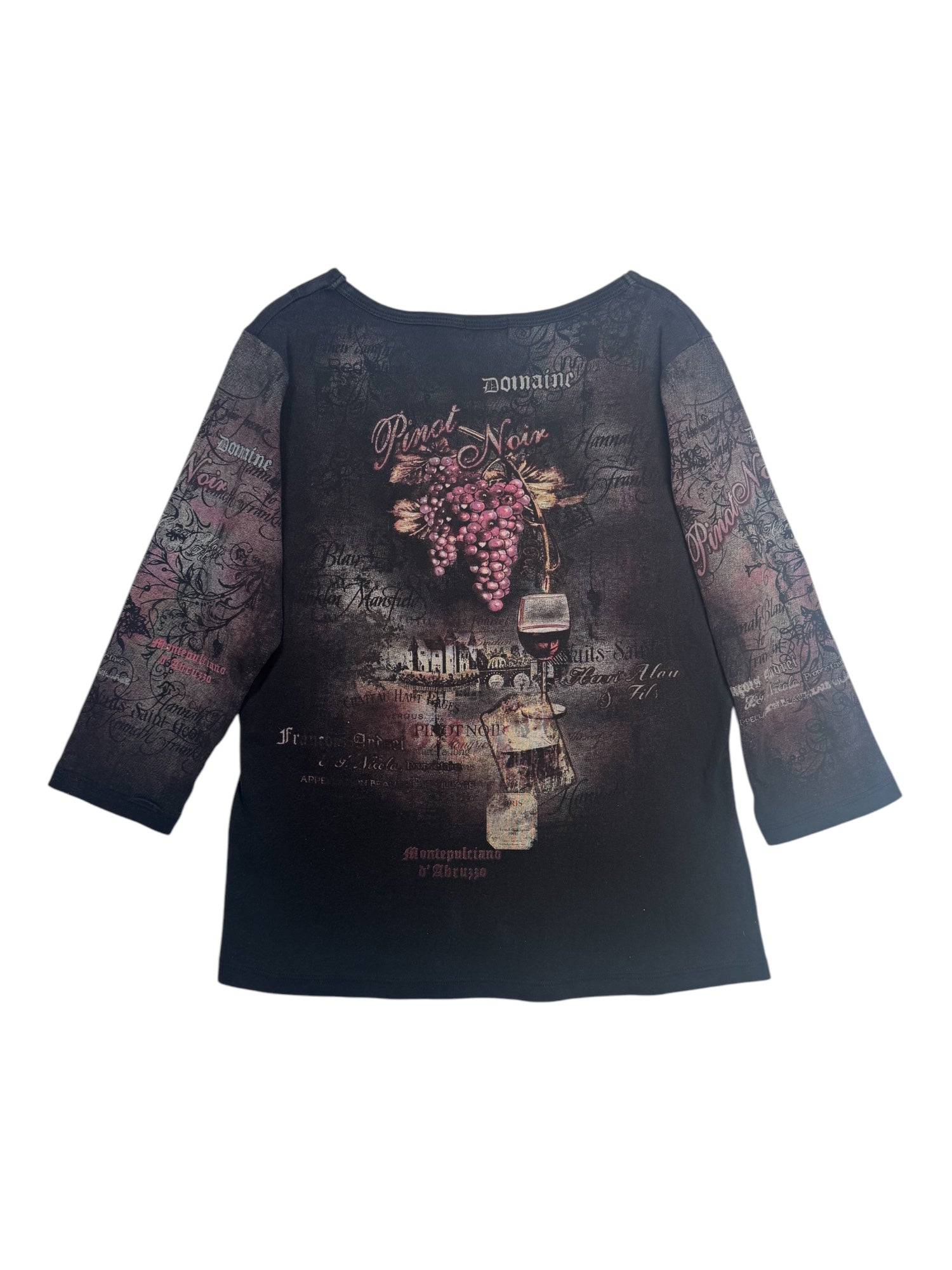 (L) 3/4 Sleeve Black Printed Top