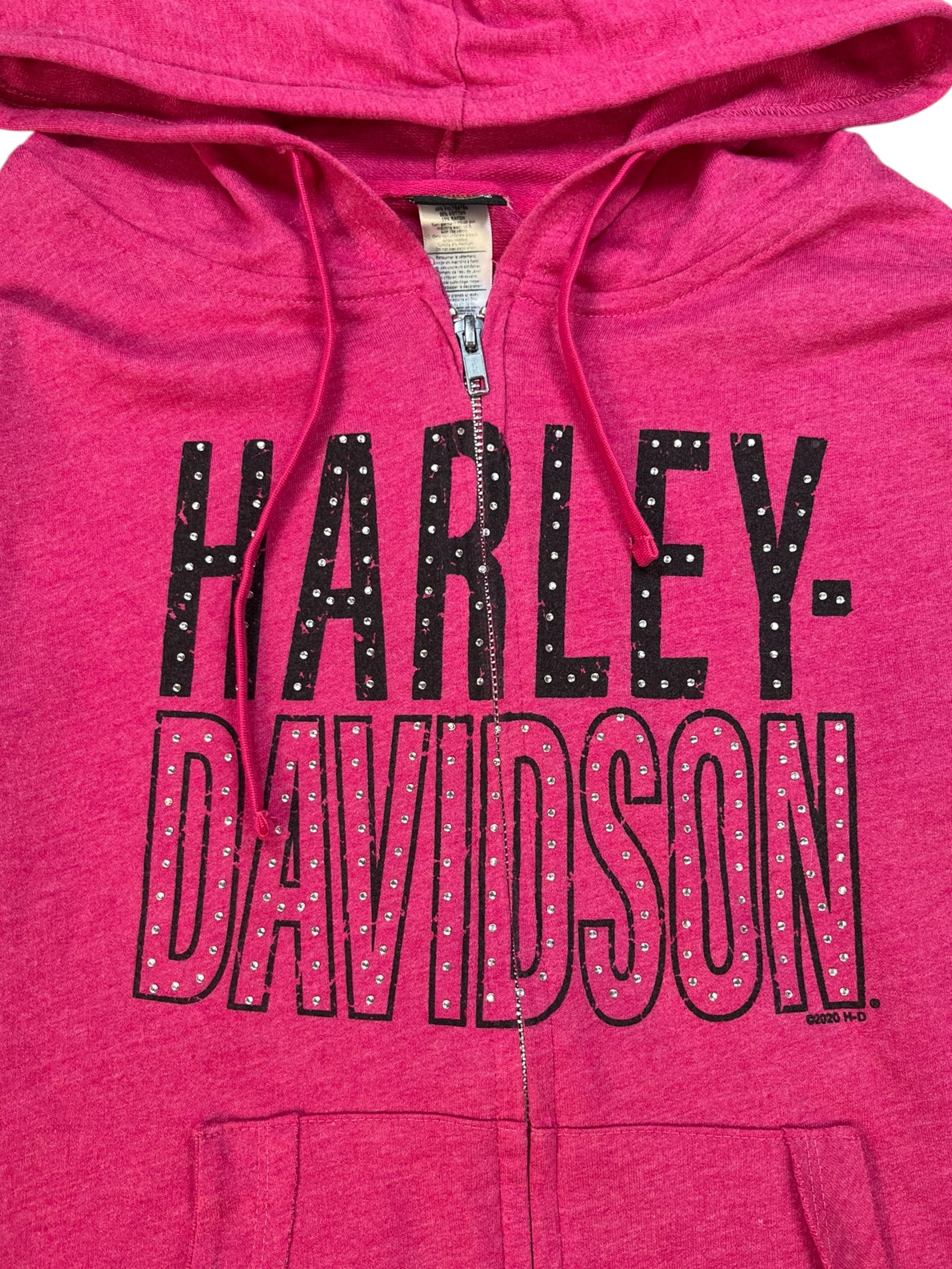 (M) Pink Harley Davidson Embellished Zip-up Hoodie