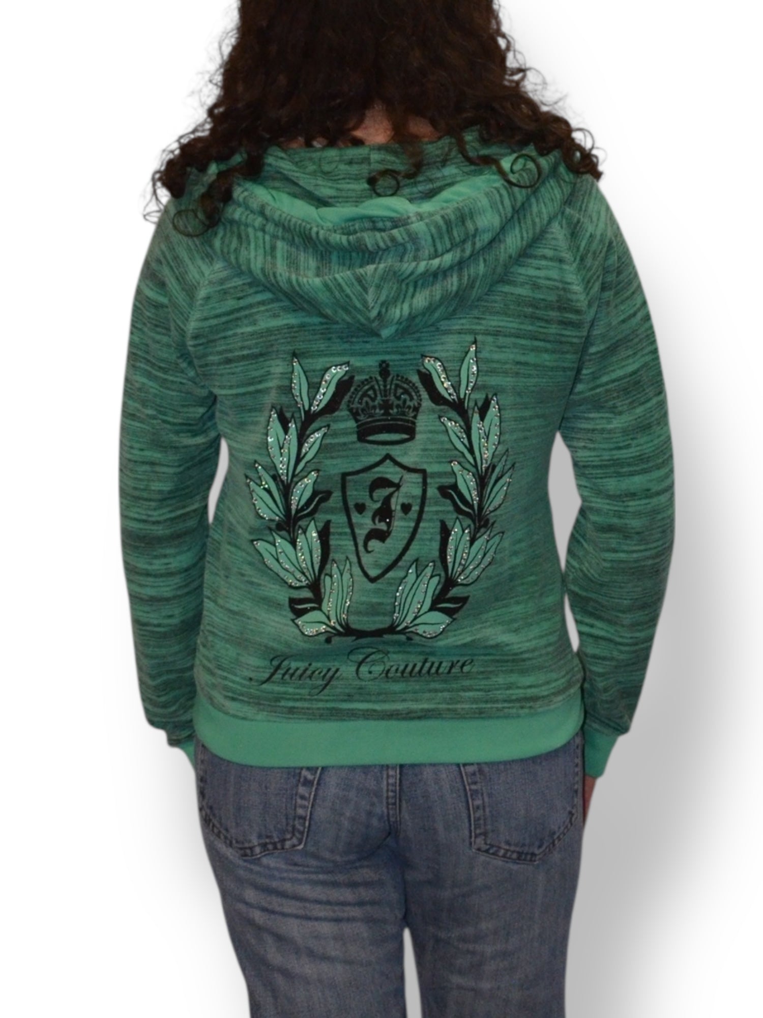 (M) Green Printed Juicy Couture Velour Zip Up Hoodie