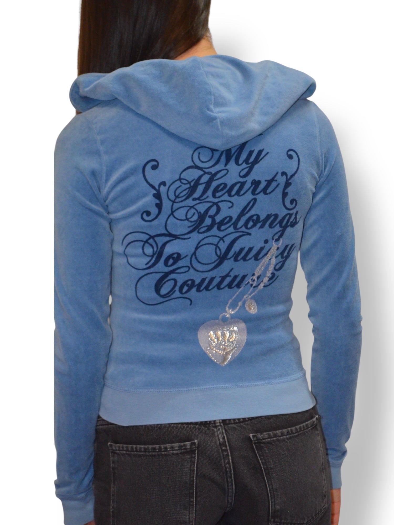 (XS) Light Blue Printed Juicy Couture Zip Up Hoodie