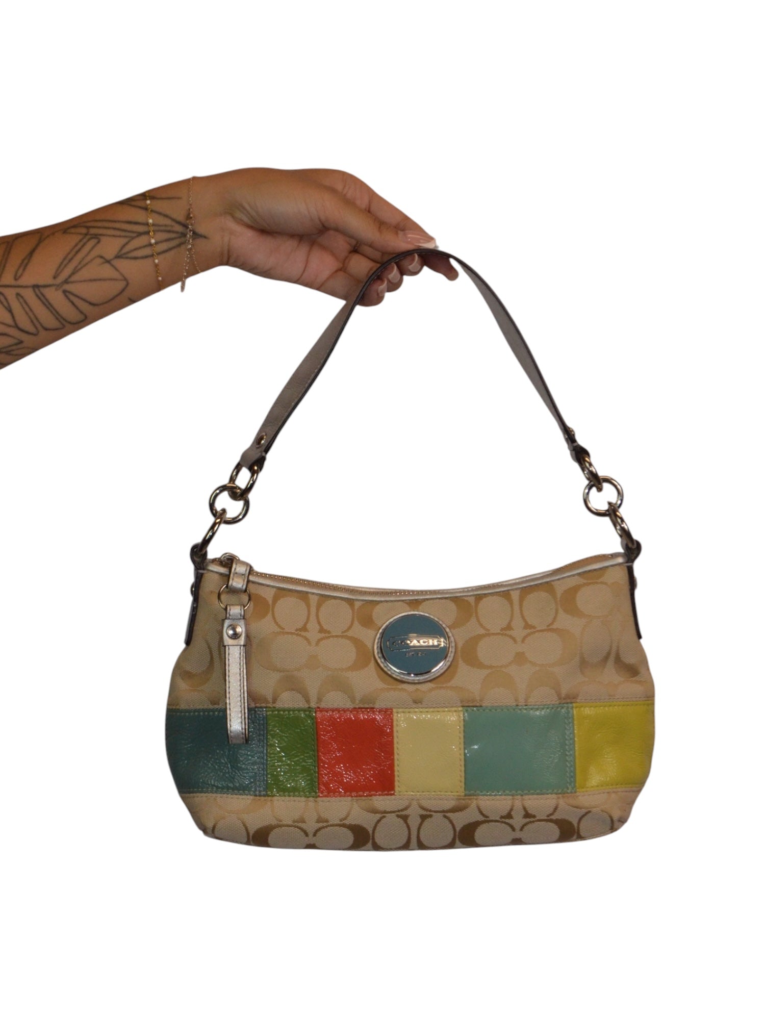 Beige Coach y2k Handbag with Leather Detailing