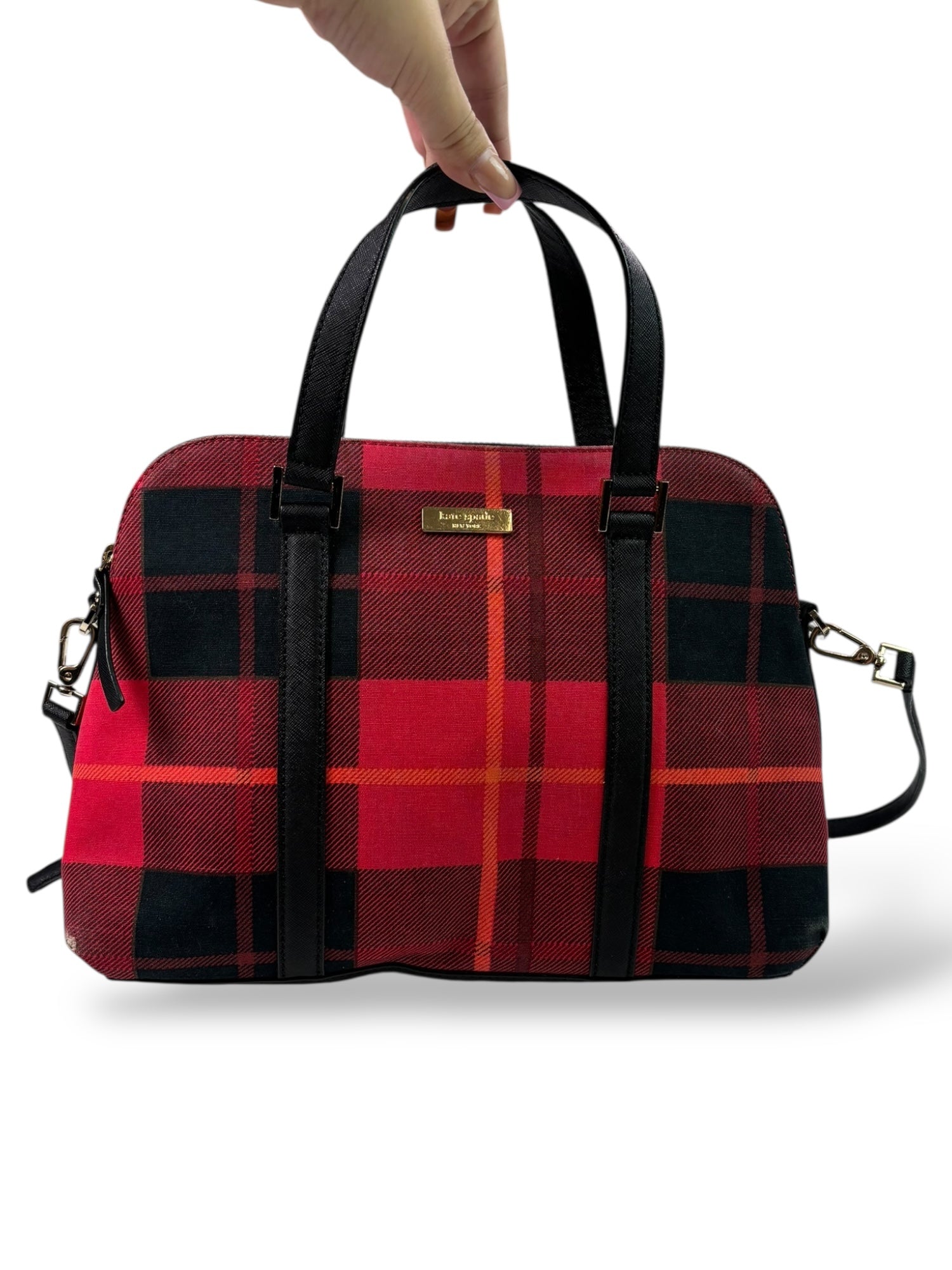 (O/S) Red Plaid Kate Spade Structured Purse