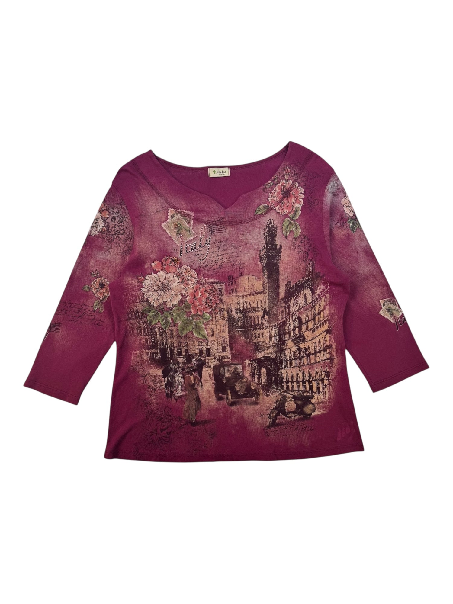 (L) Burgundy Embellished Cactus Long Sleeve