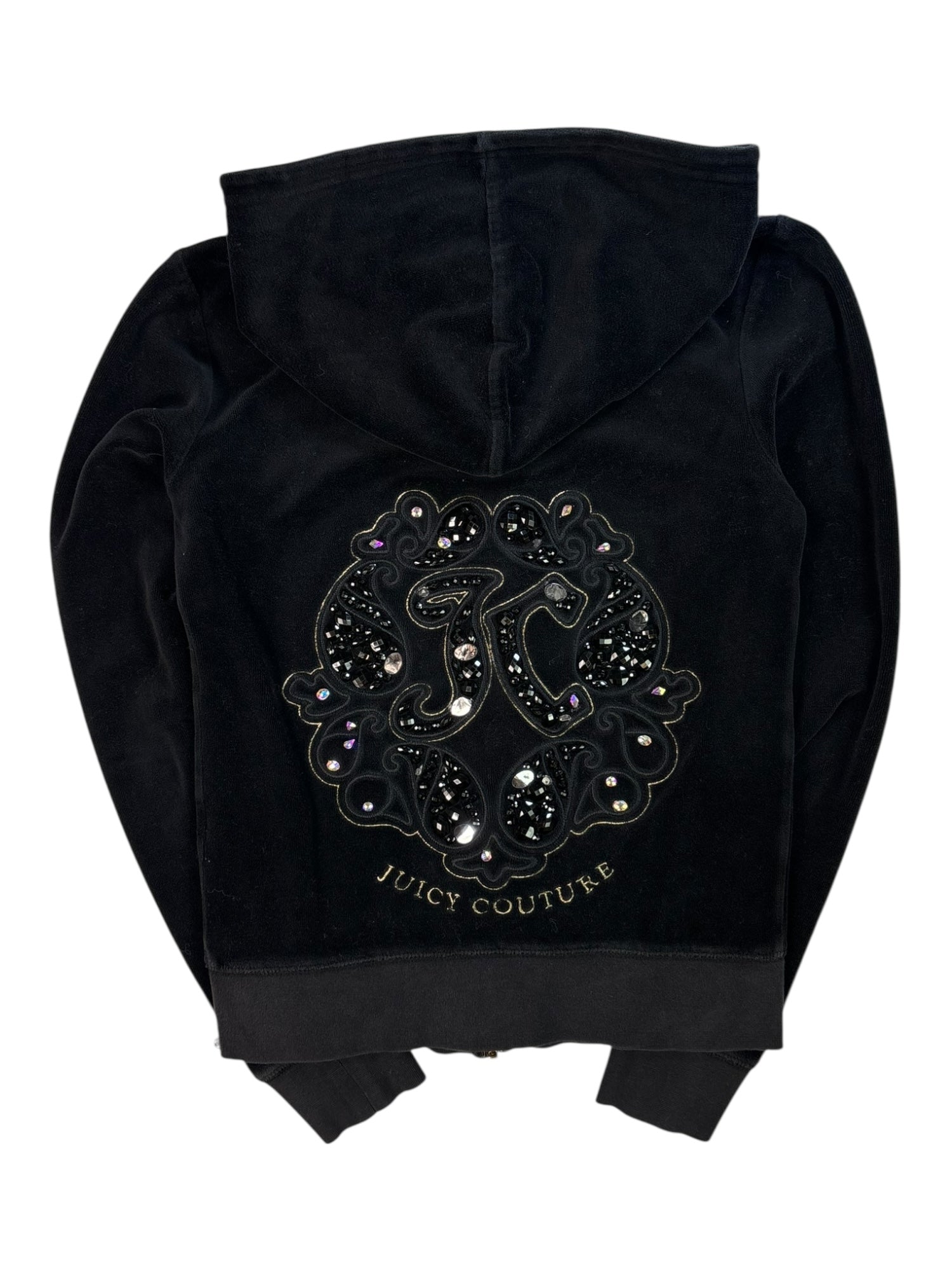 (XS/S) Black Embellished Juicy Couture Velour Zip-up Hoodie