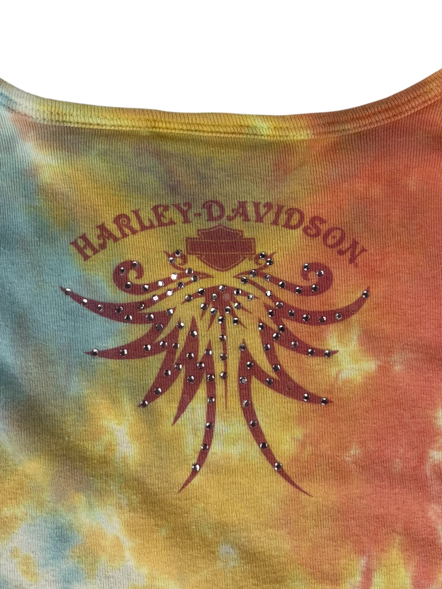 (M) Harley Davidson Embellished Tie-Dye Long Sleeve