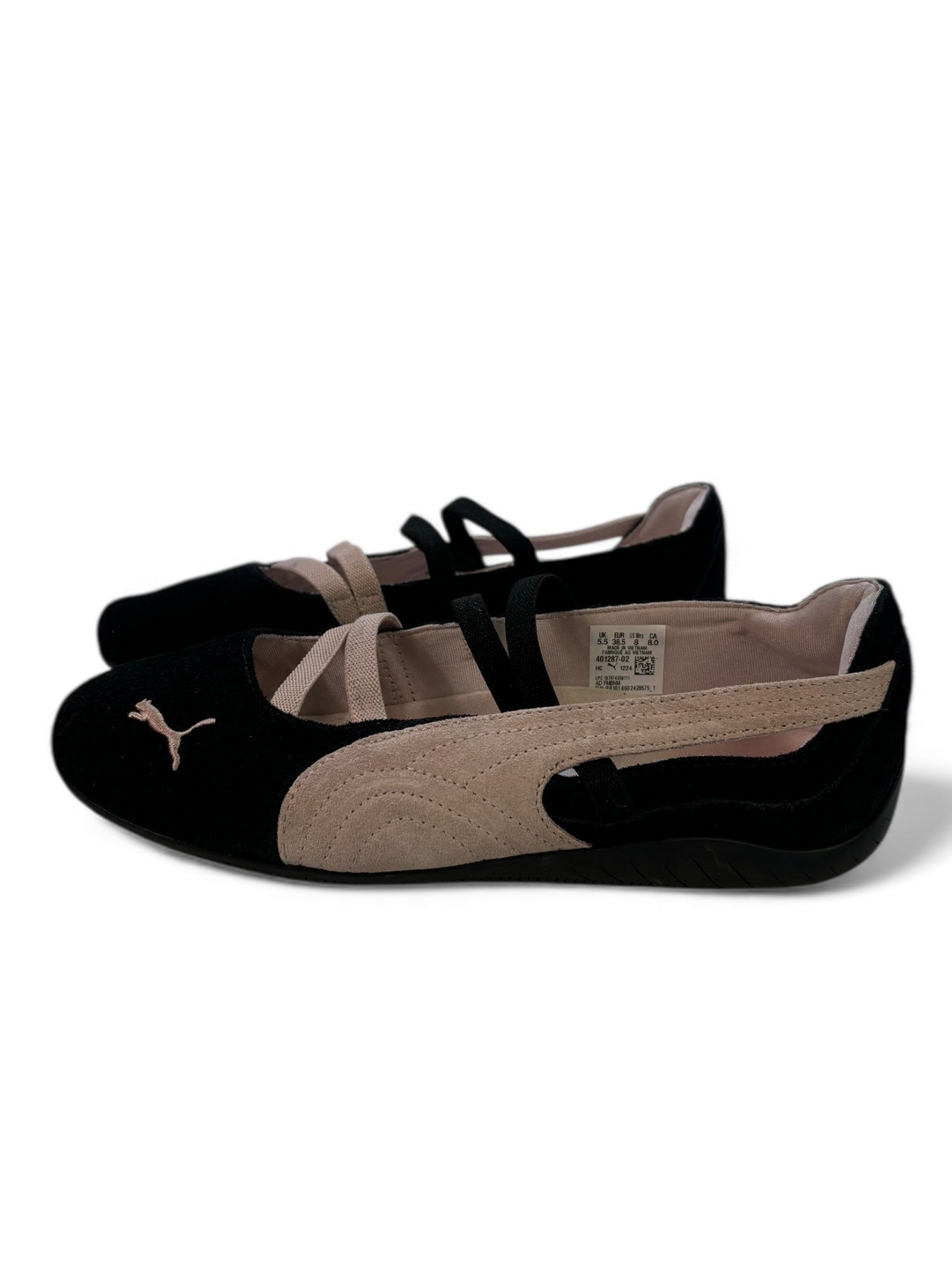 (8) Black and Pink Speedcat Ballet Flat Sneakers