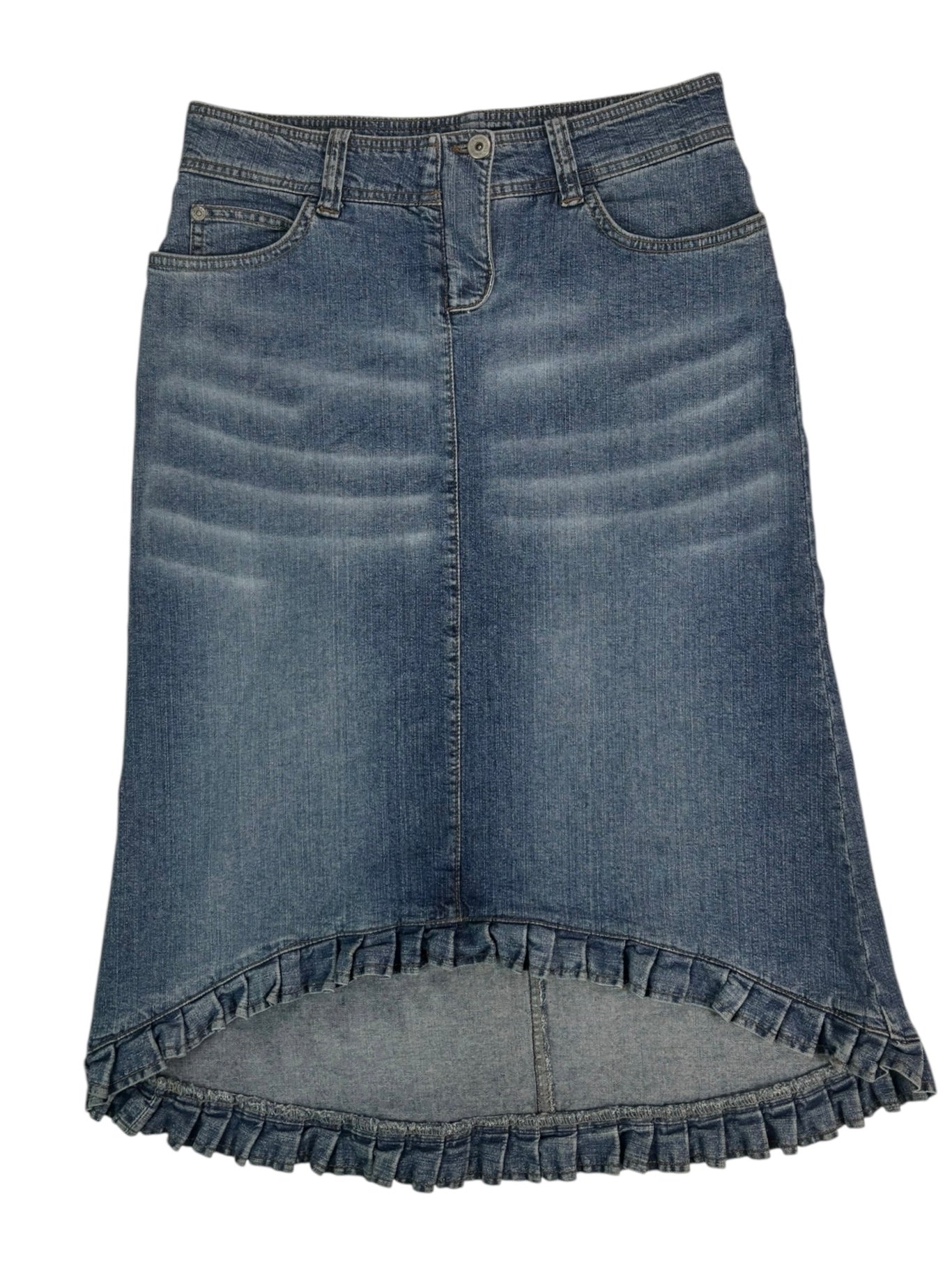 (M) Denim Frill Midi Skirt