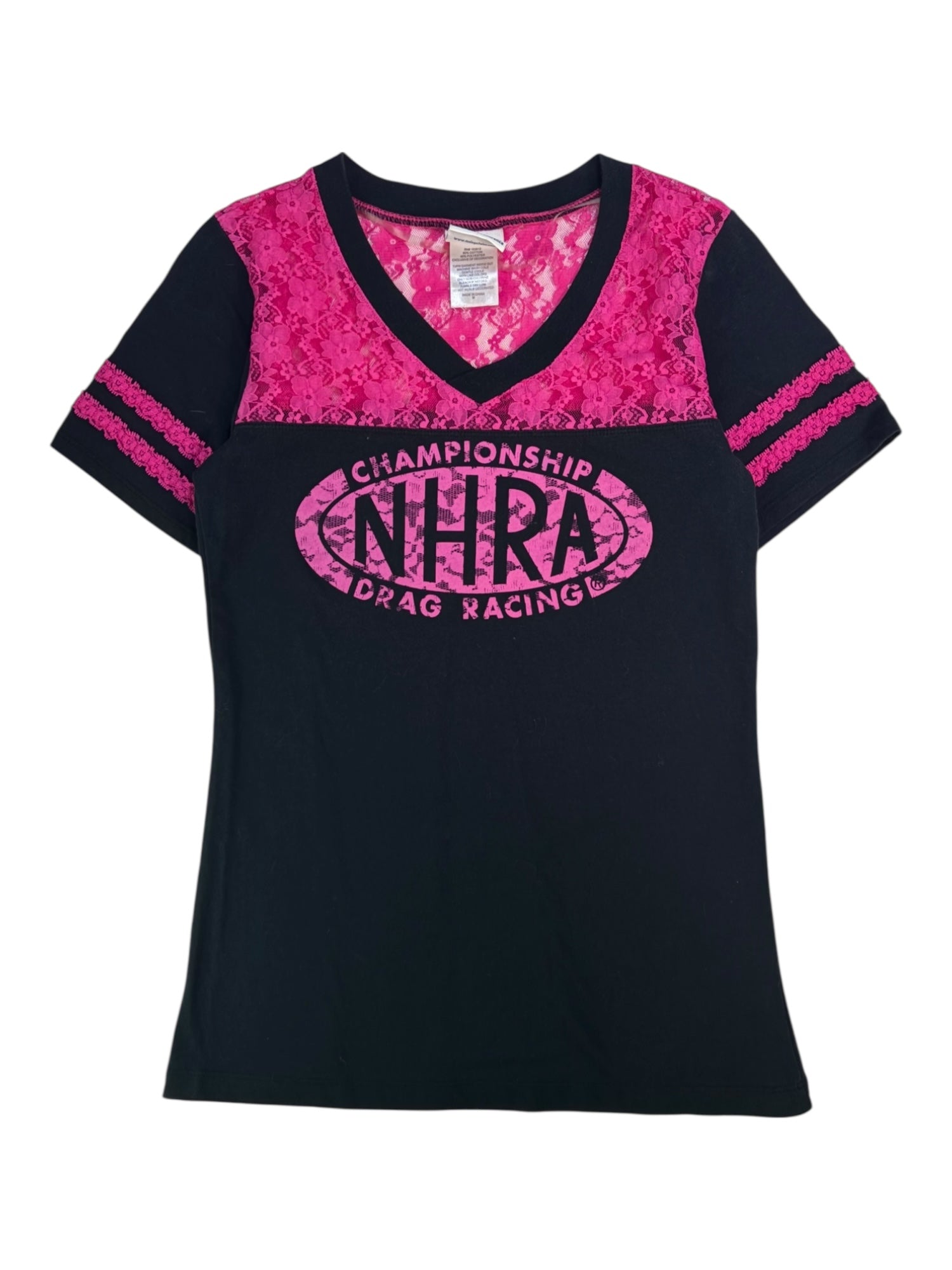(M) NHRA Championship Baseball Style Tee with Lace Detail