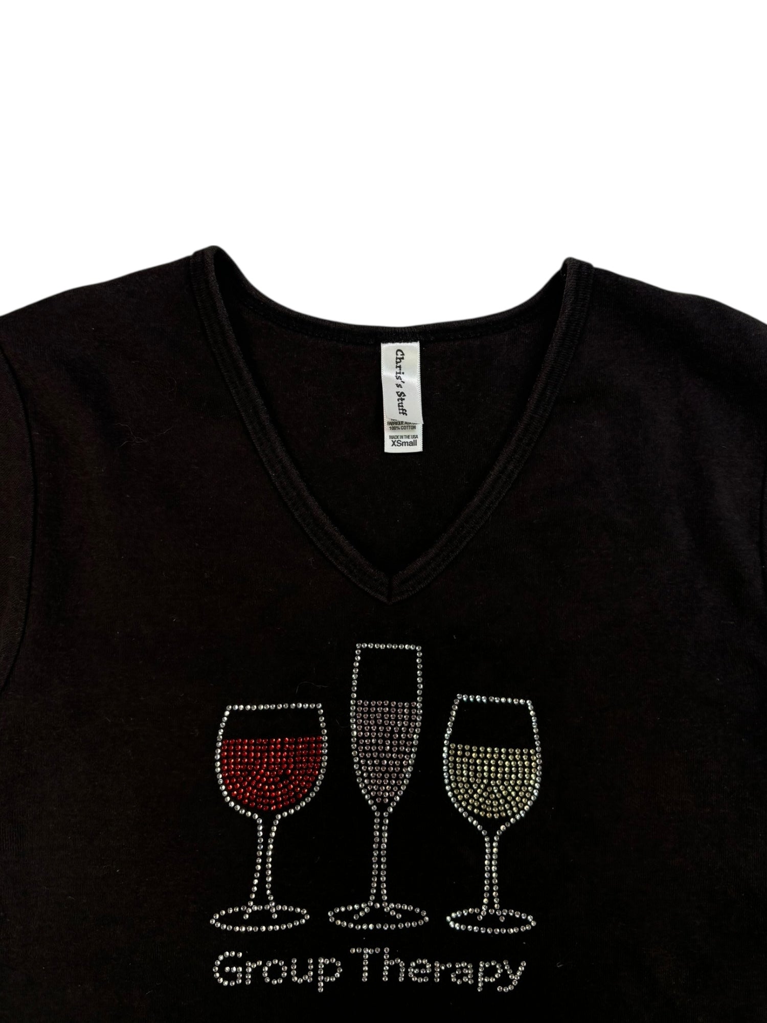 (XS) Faded Embellished Wine Glass V-neck Baby Tee