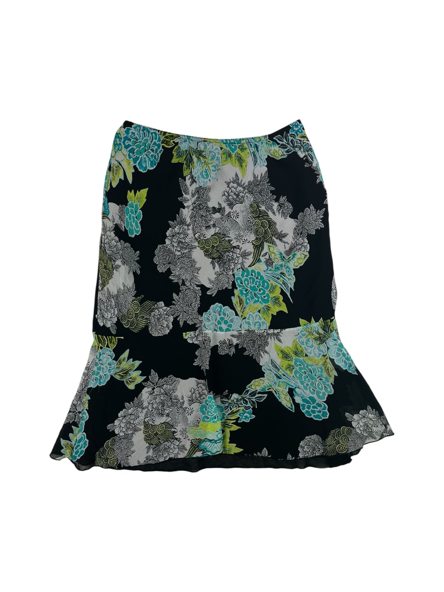 (32) Black and Blue Floral Midi Skirt