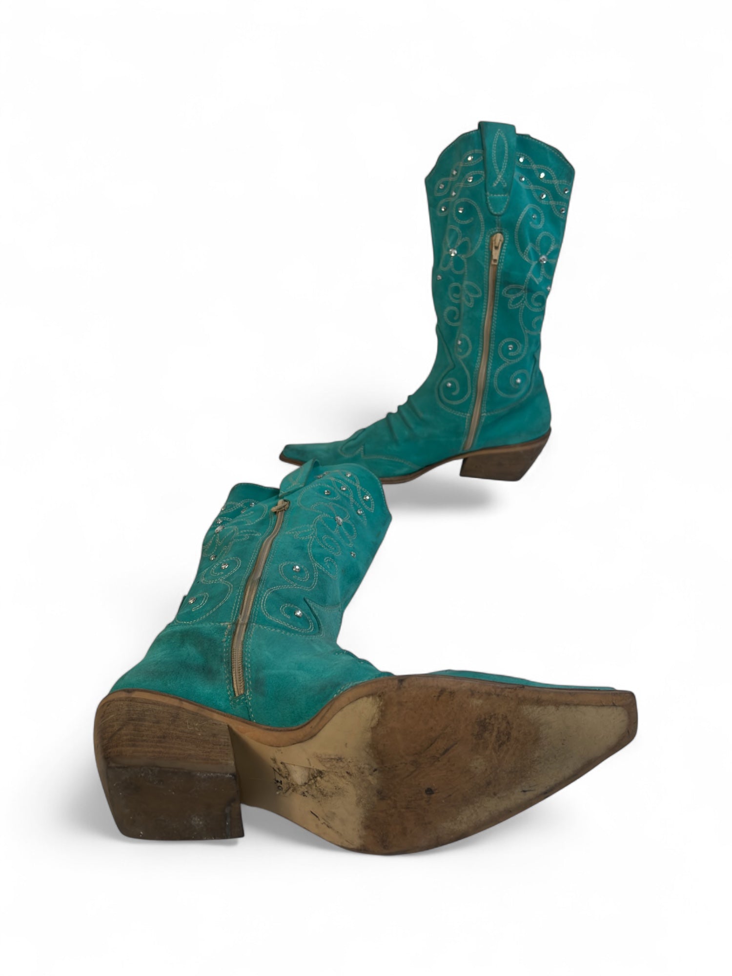 (8.5) Embellished Turquoise Cowboy Boots