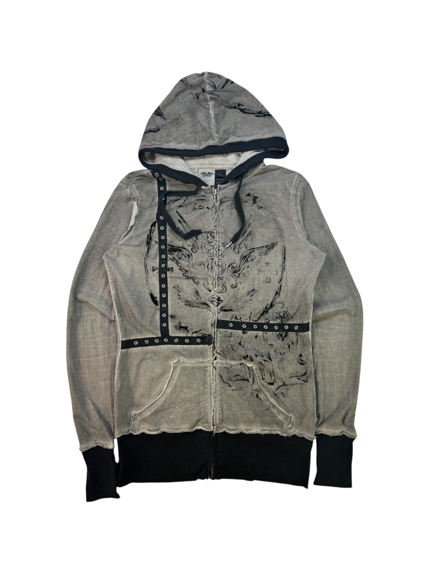 (M) Grey Embellished Harley Davidson Zip Up