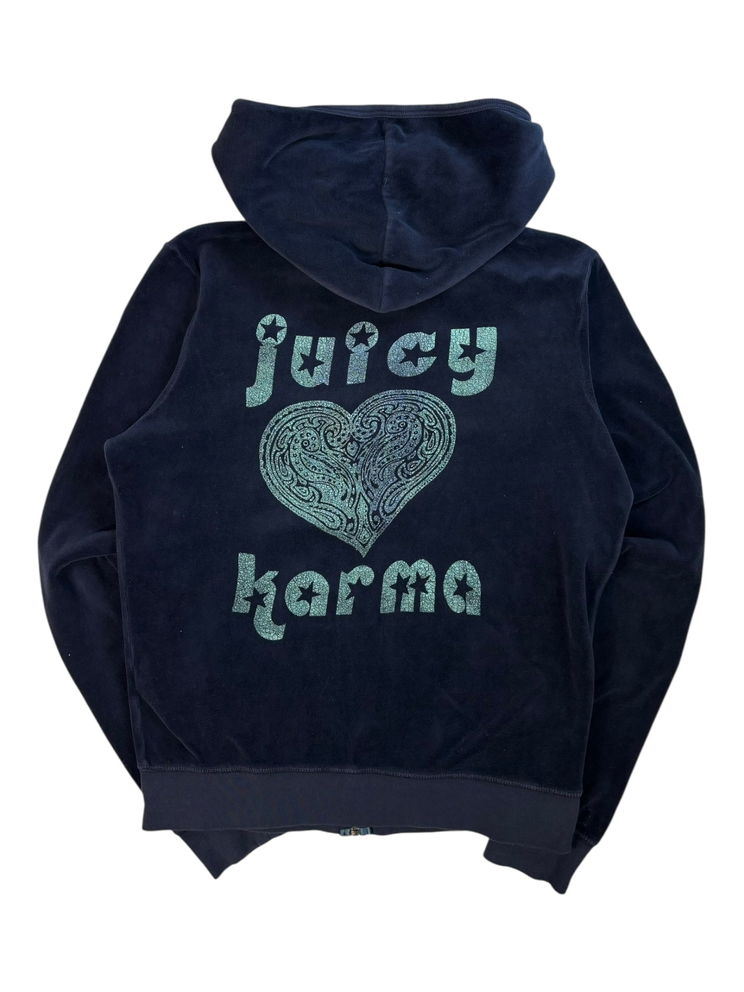 (L) Midnight Blue Karma Juicy Couture Velour Zip-up Hoodie