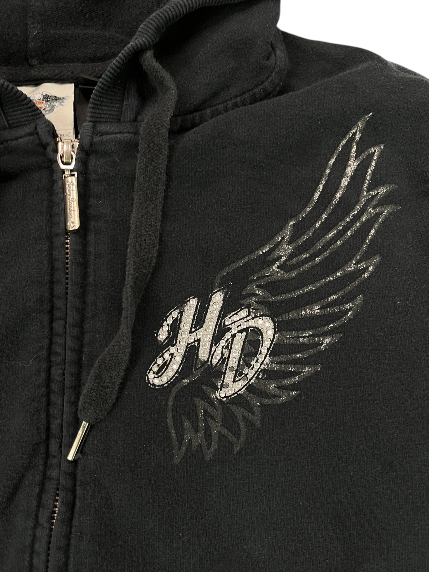 (M/L) Harley Davidson Embellished Black Zip Up Hoodie