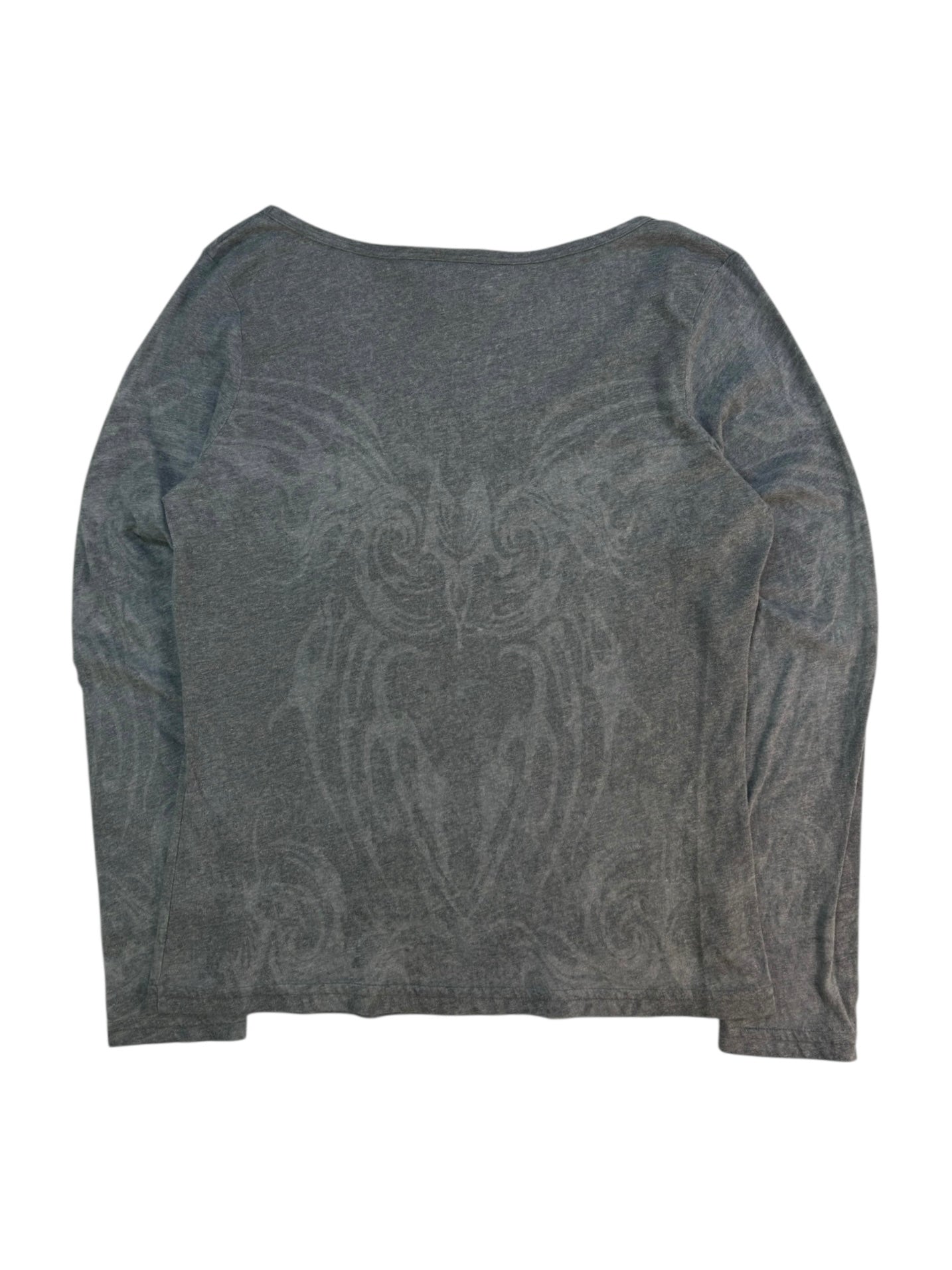 (M) Gray and Pink Embellished Long Sleeve Harley Davidson Tee