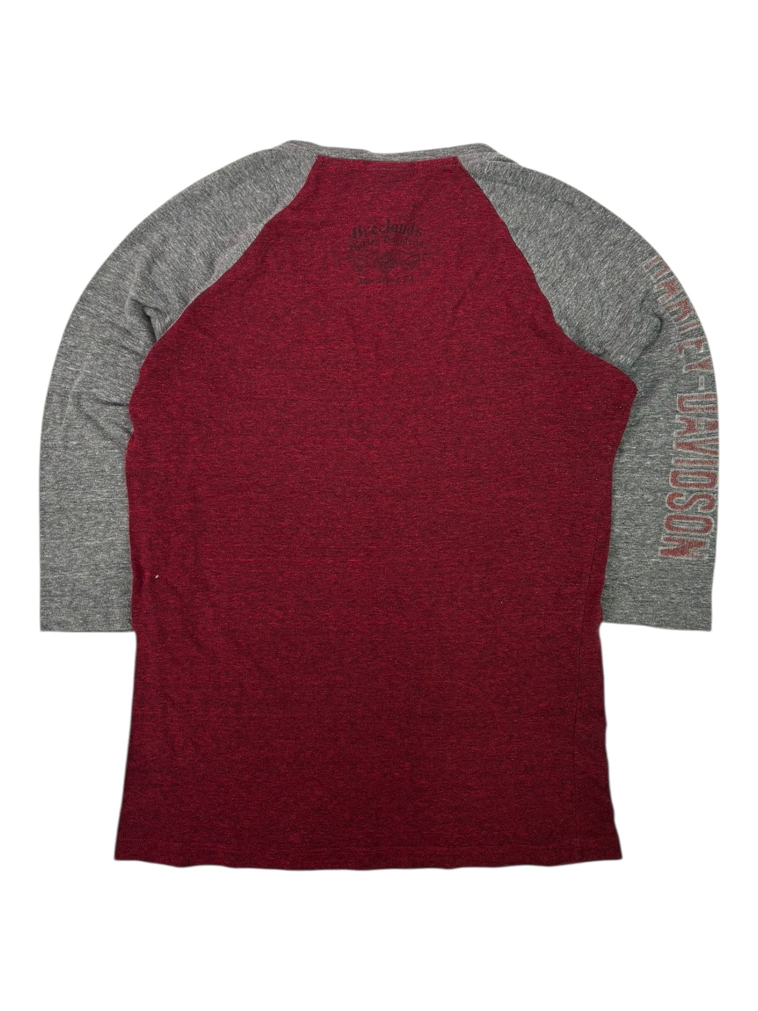 (M) Maroon Harley Davidson 3/4 Sleeve Embellished Baseball Style Tee