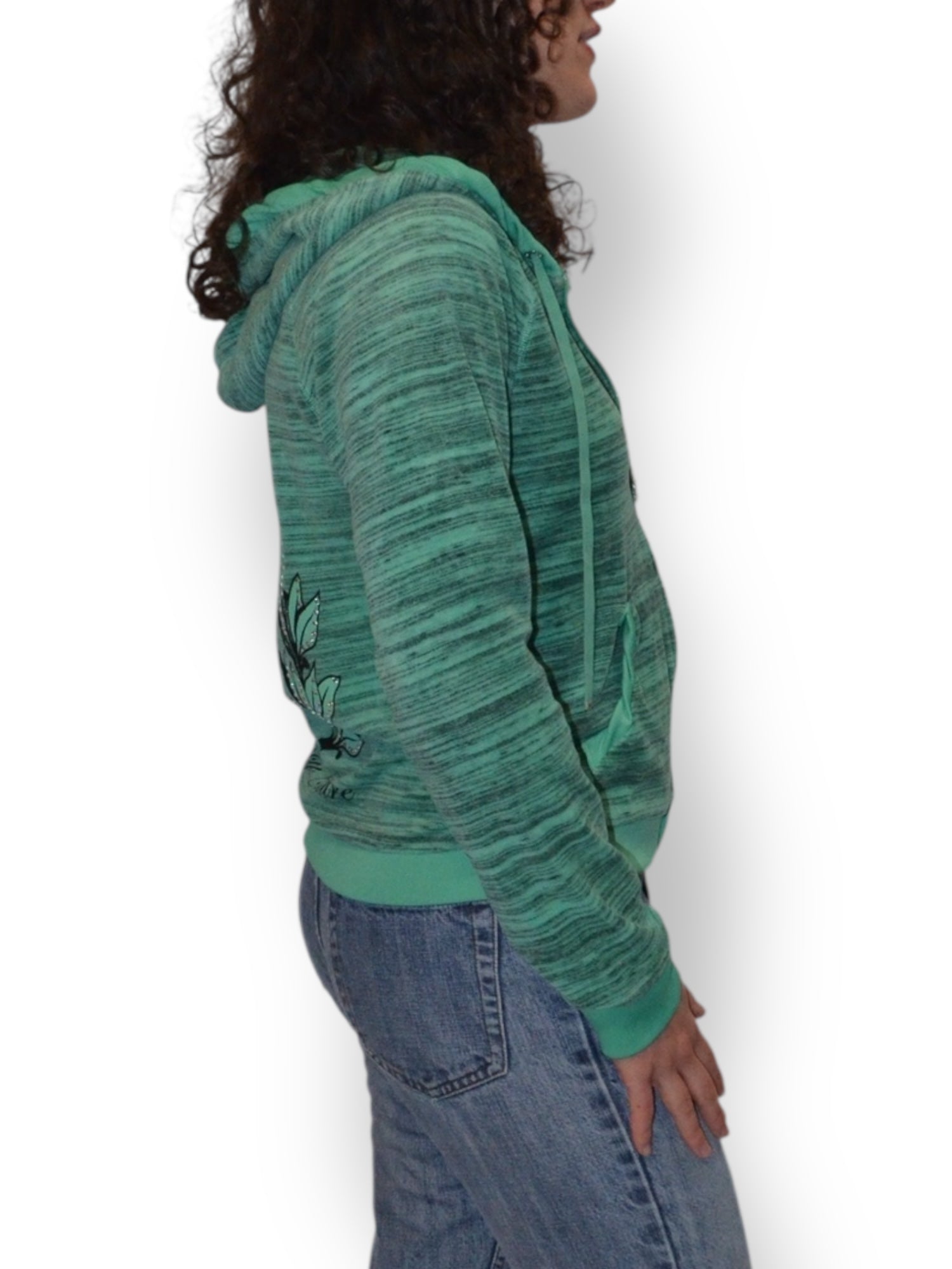 (M) Green Printed Juicy Couture Velour Zip Up Hoodie