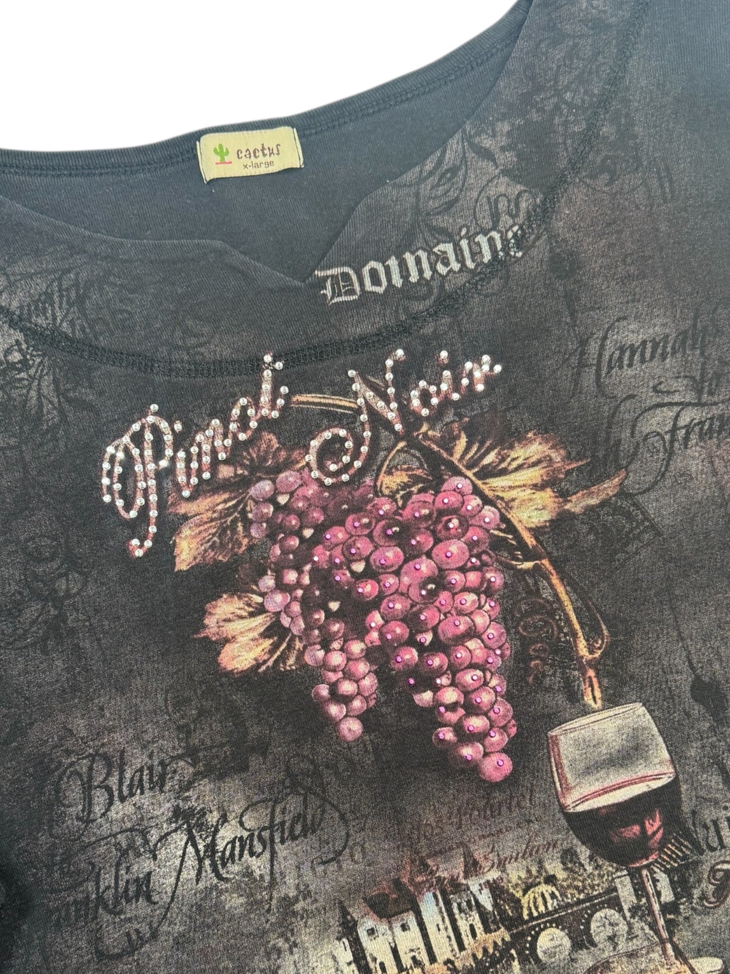 (L) 3/4 Sleeve Black Printed Top