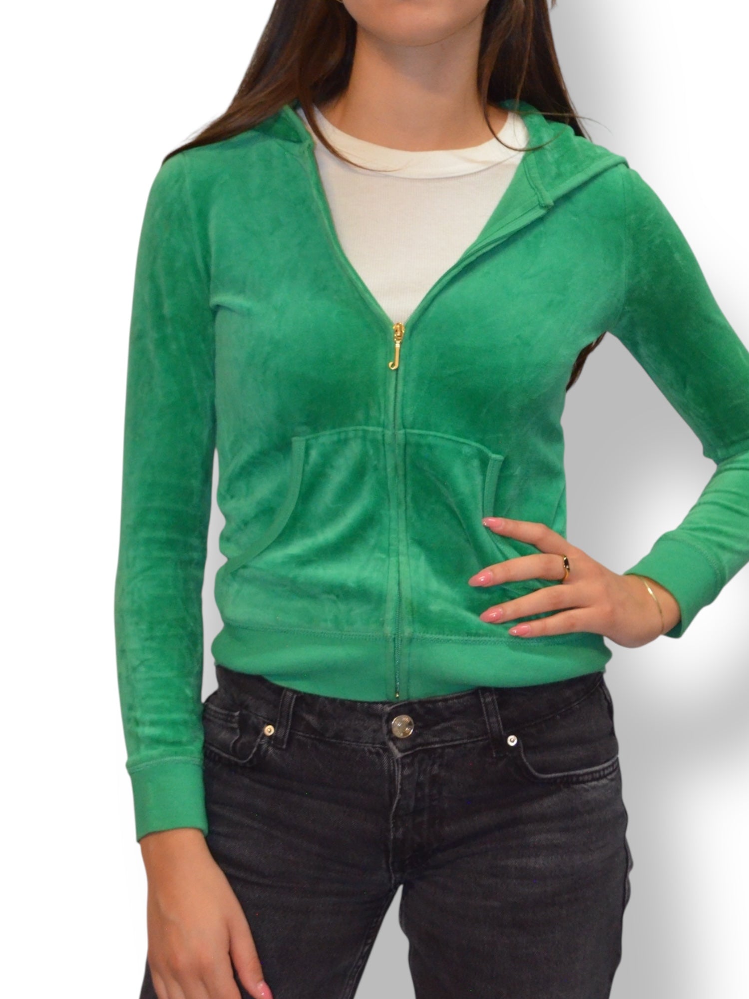 (XS) Green Embroidered Graphic Juicy Couture Zip-up Hoodie