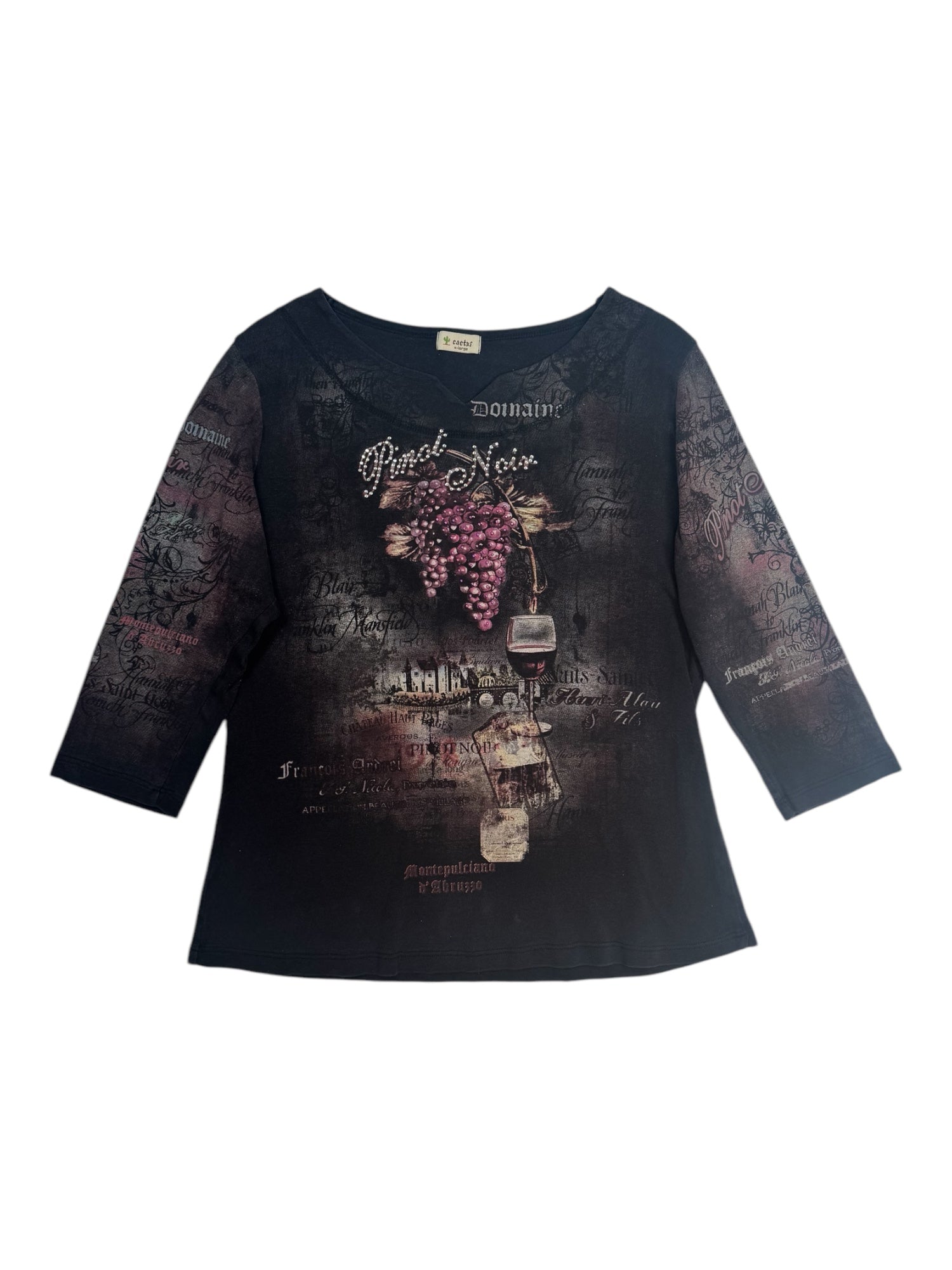 (L) 3/4 Sleeve Black Printed Top