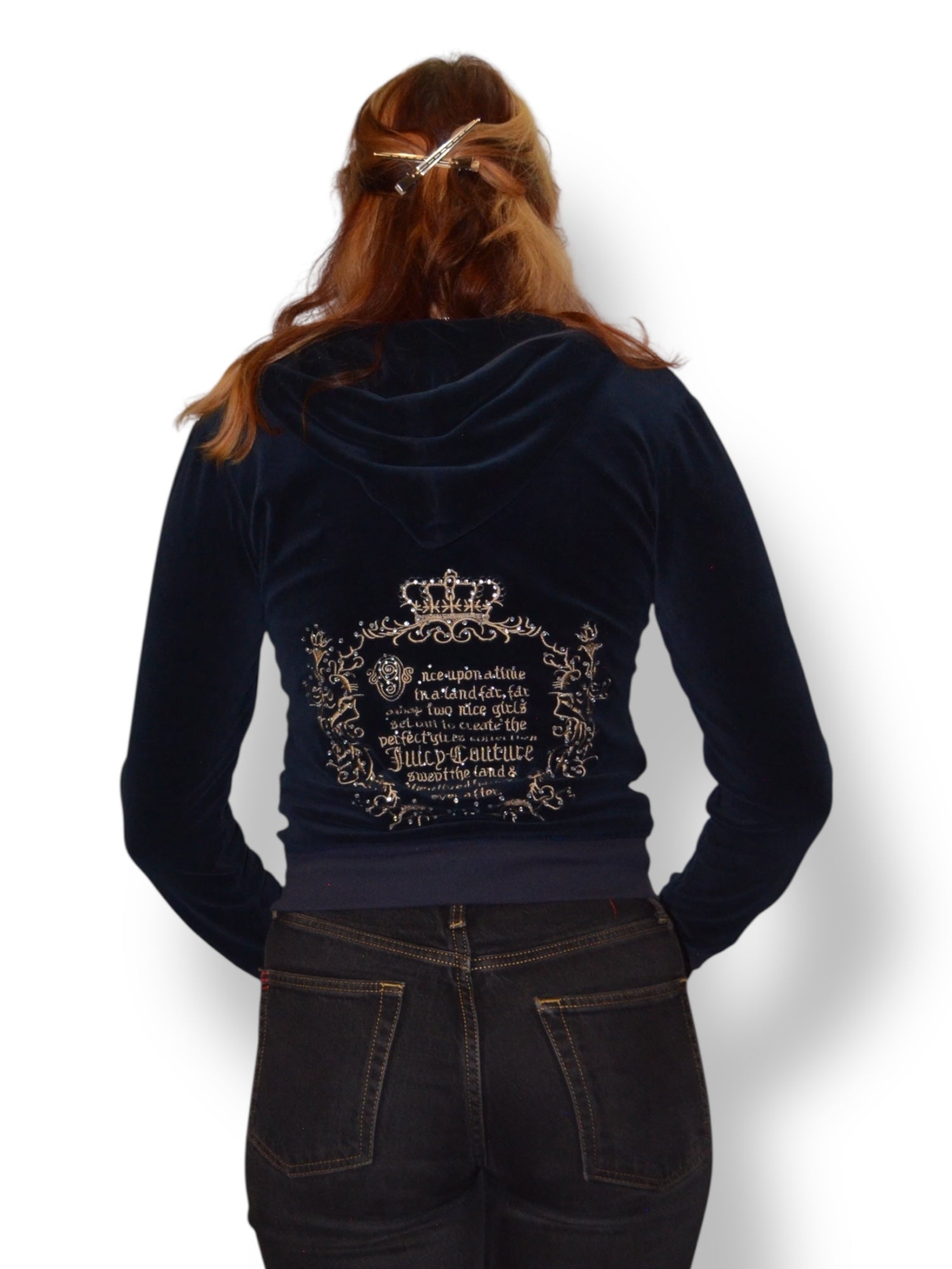 (M) Midnight Navy Embellished Juicy Couture Zip-up Hoodie