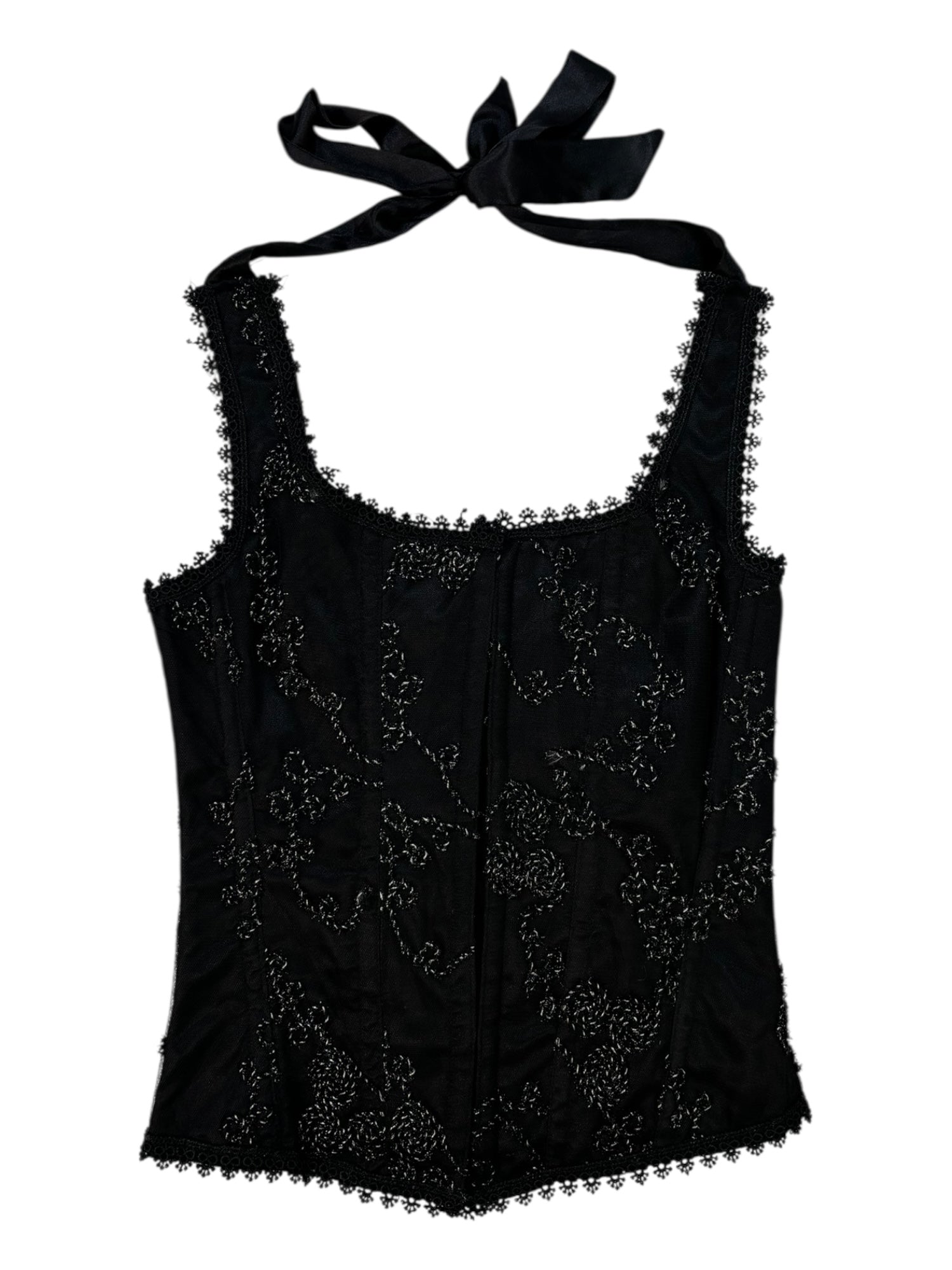 (M) Black Halter Corset with Silver Details