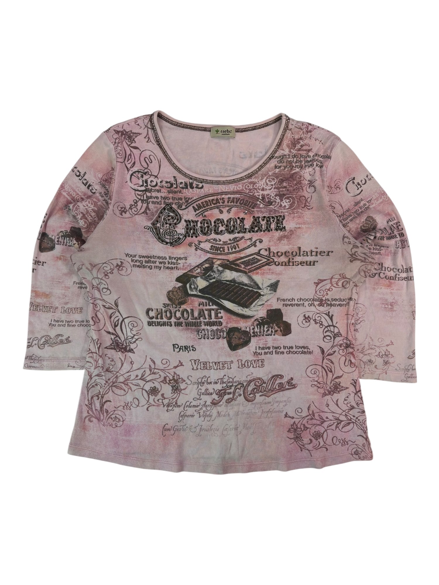 (L) Cactus Pink Chocolate 3/4 Sleeve Shirt