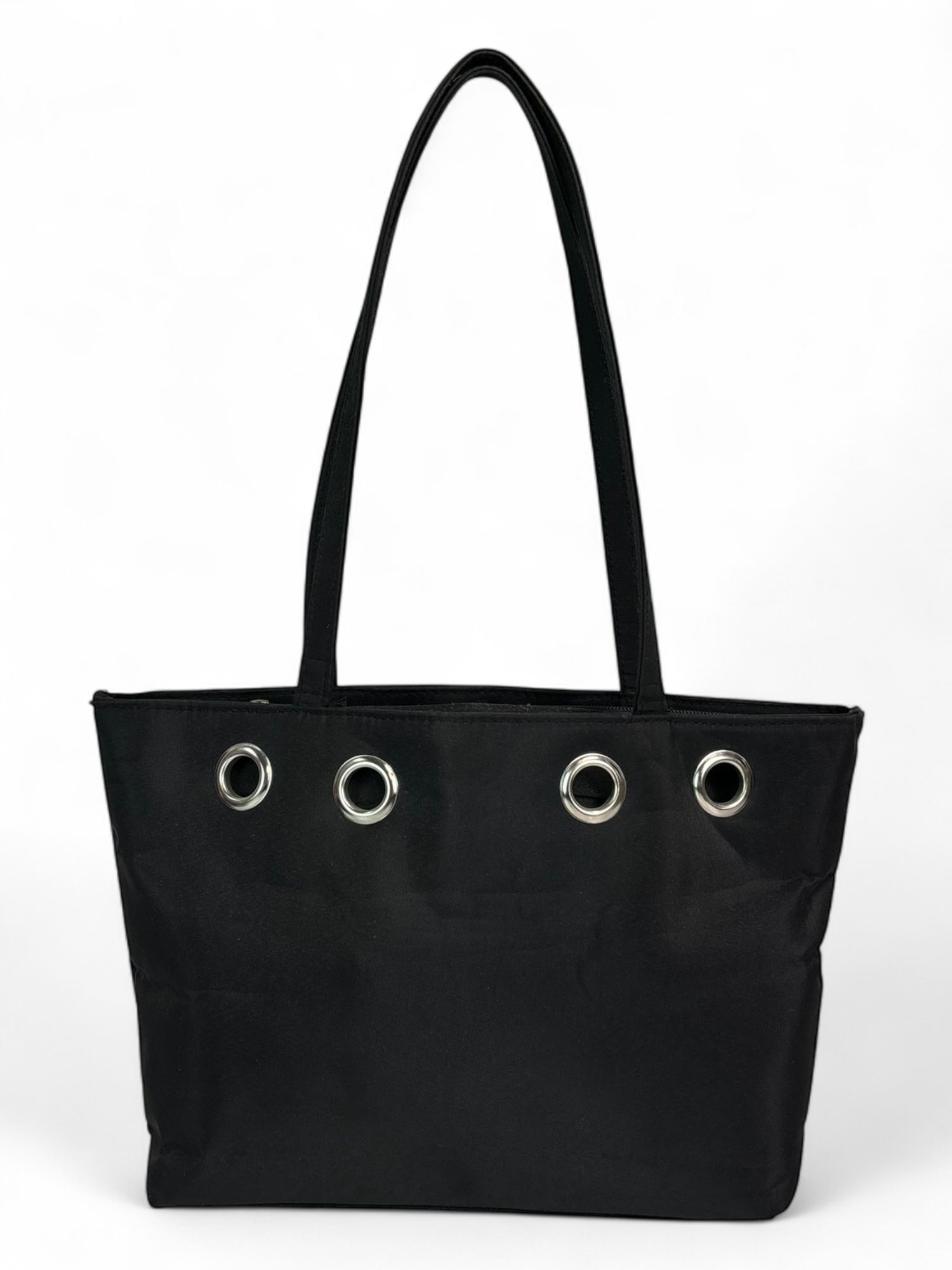 (O/S) Black with Silver Grommets Shoulder Bag