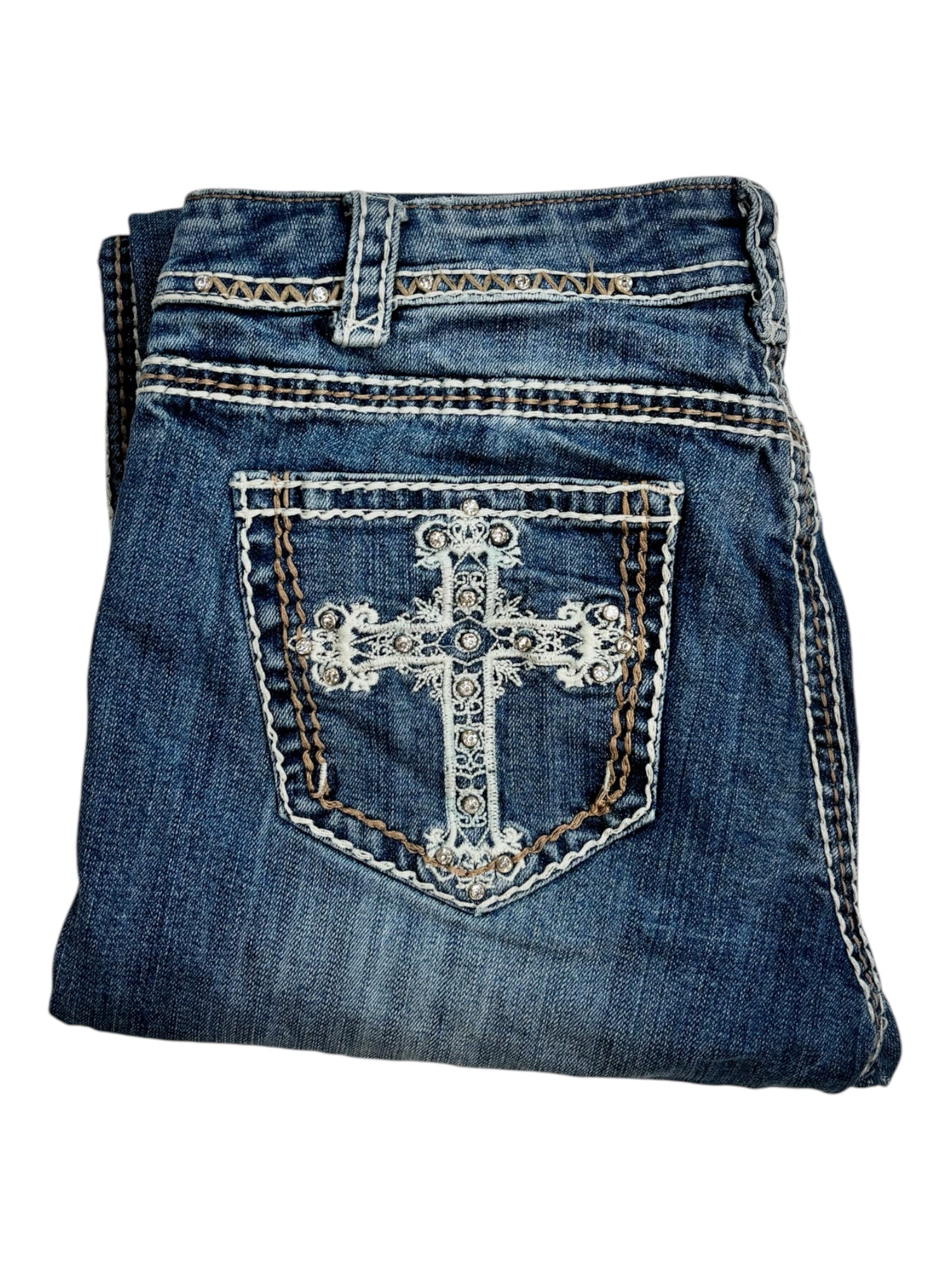 (29) Cowgirl Tuff Embellished Cross Jeans