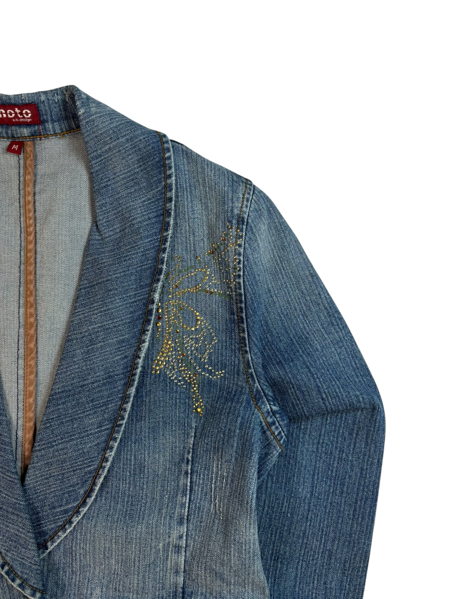 (S/M) moto Embellished Denim Jacket