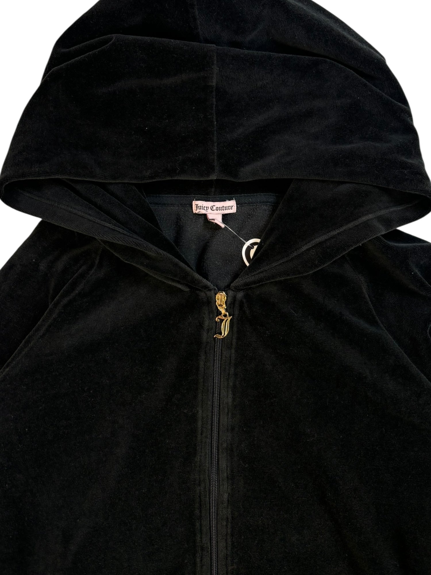 (S) Black Printed Juicy Couture Velour Zip Up Hoodie