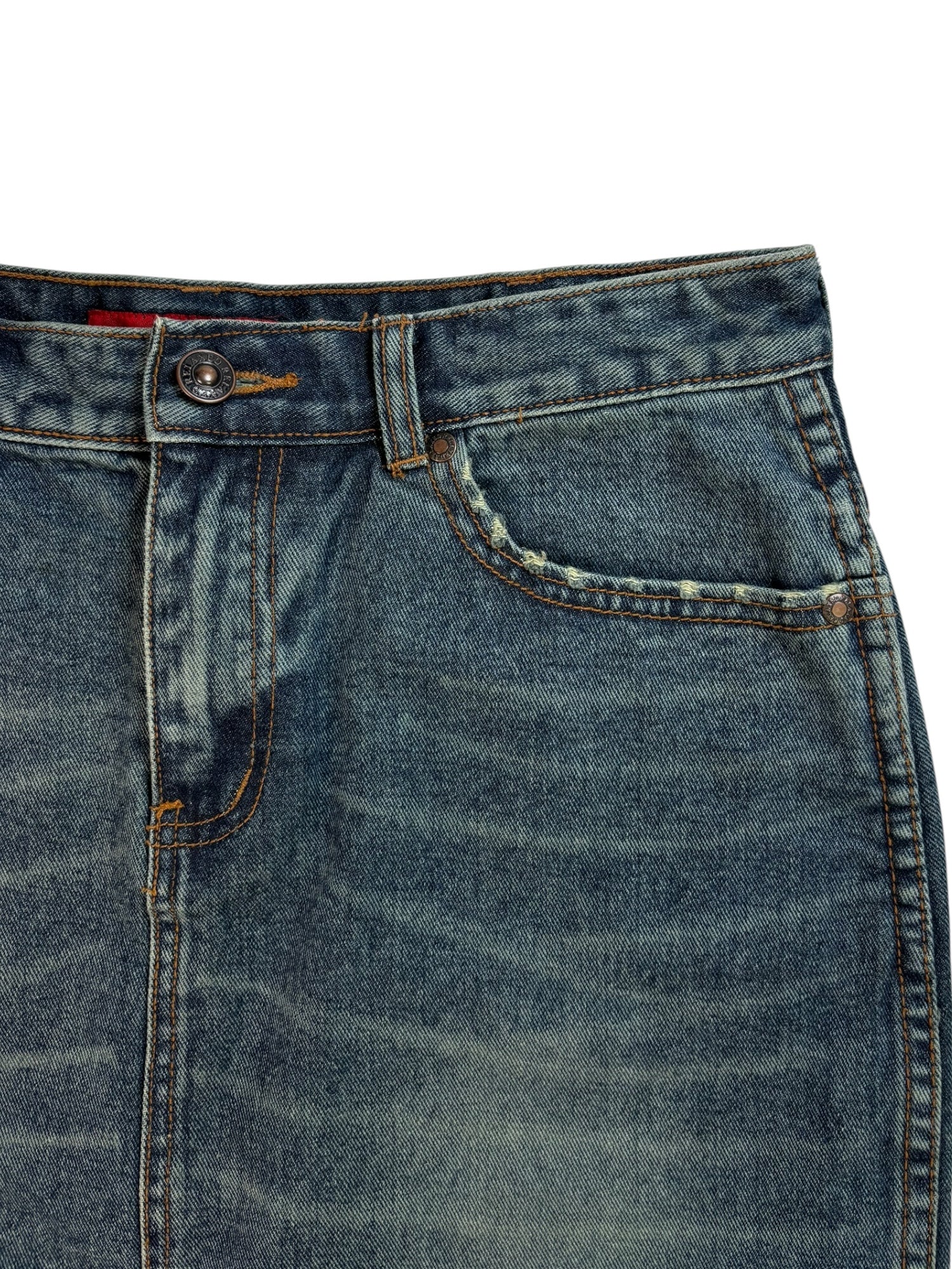 (29) Relaxed Jeans Embellished Denim Midi Skirt