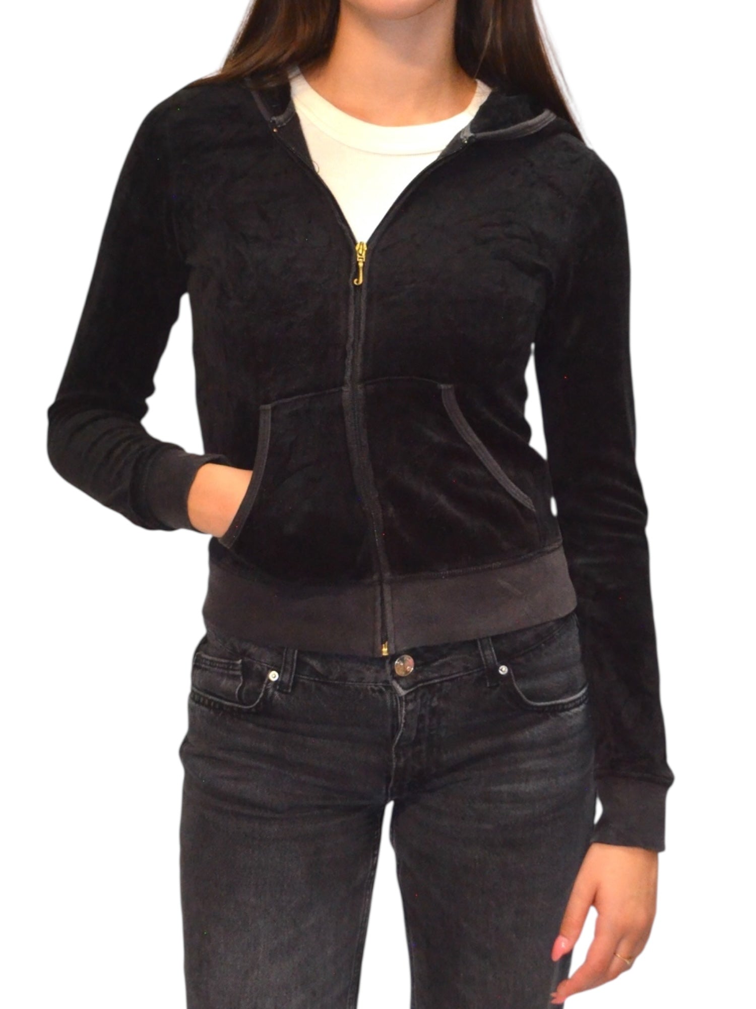 (XS) Black Embellished Juicy Couture Zip-up Hoodie