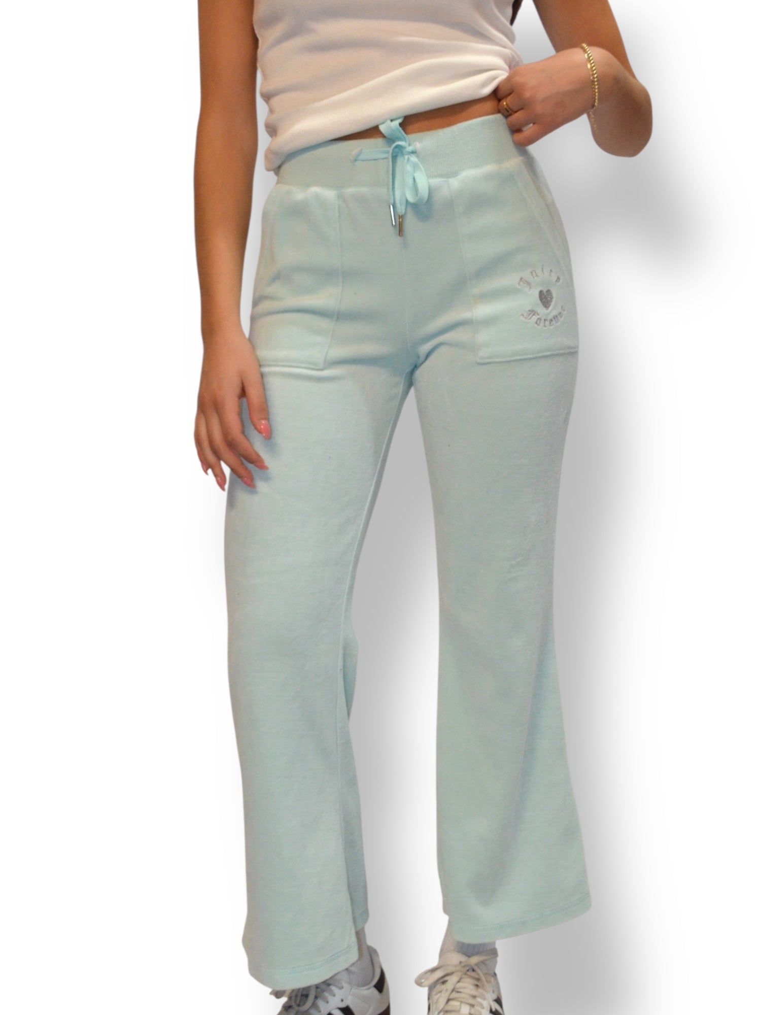 (XS) Baby Blue Embroidered Juicy Velour Pants