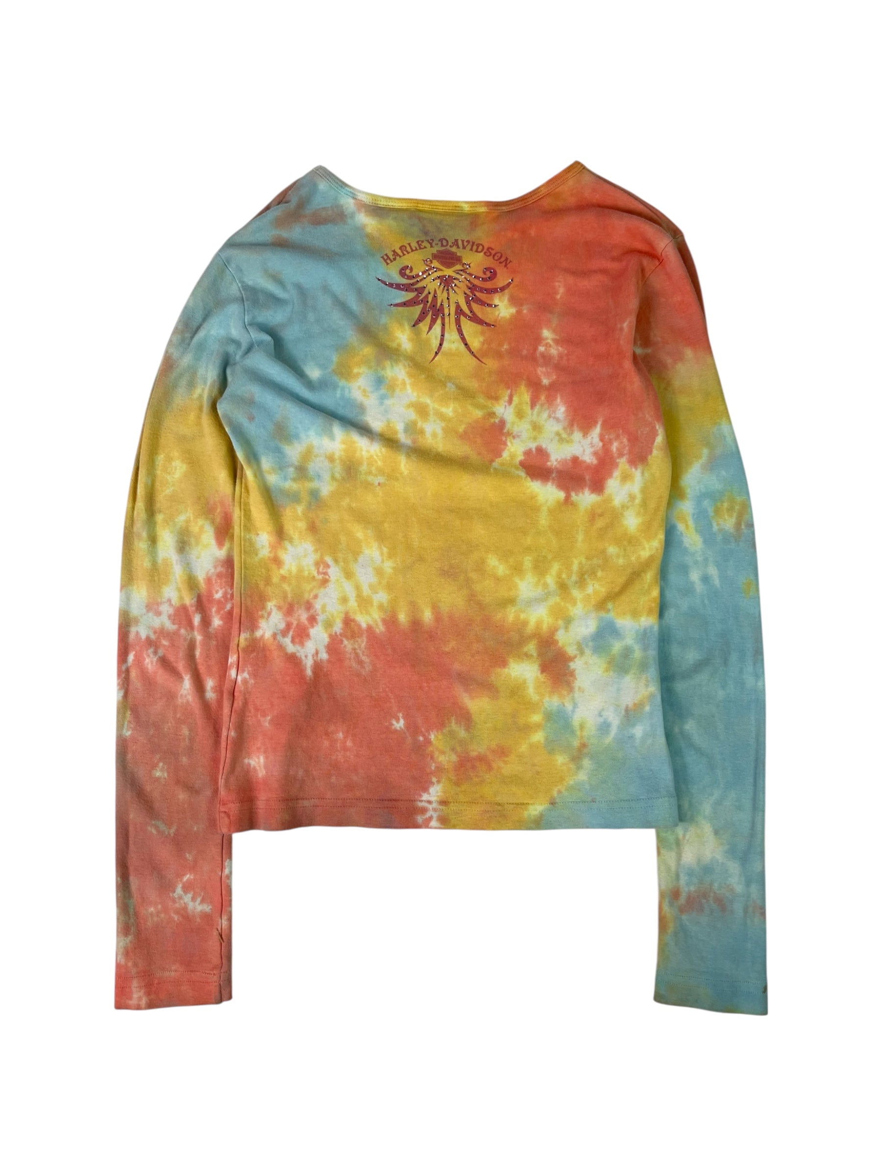 (M) Harley Davidson Embellished Tie-Dye Long Sleeve