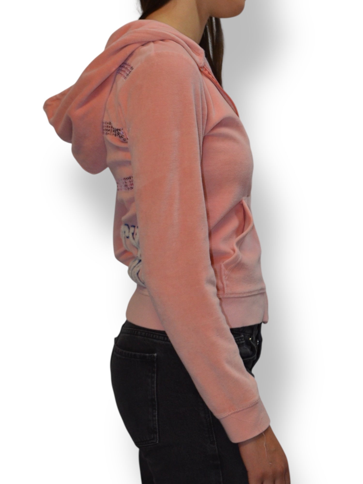 (S) Peach Embroidered Juicy Couture Zip Up Hoodie