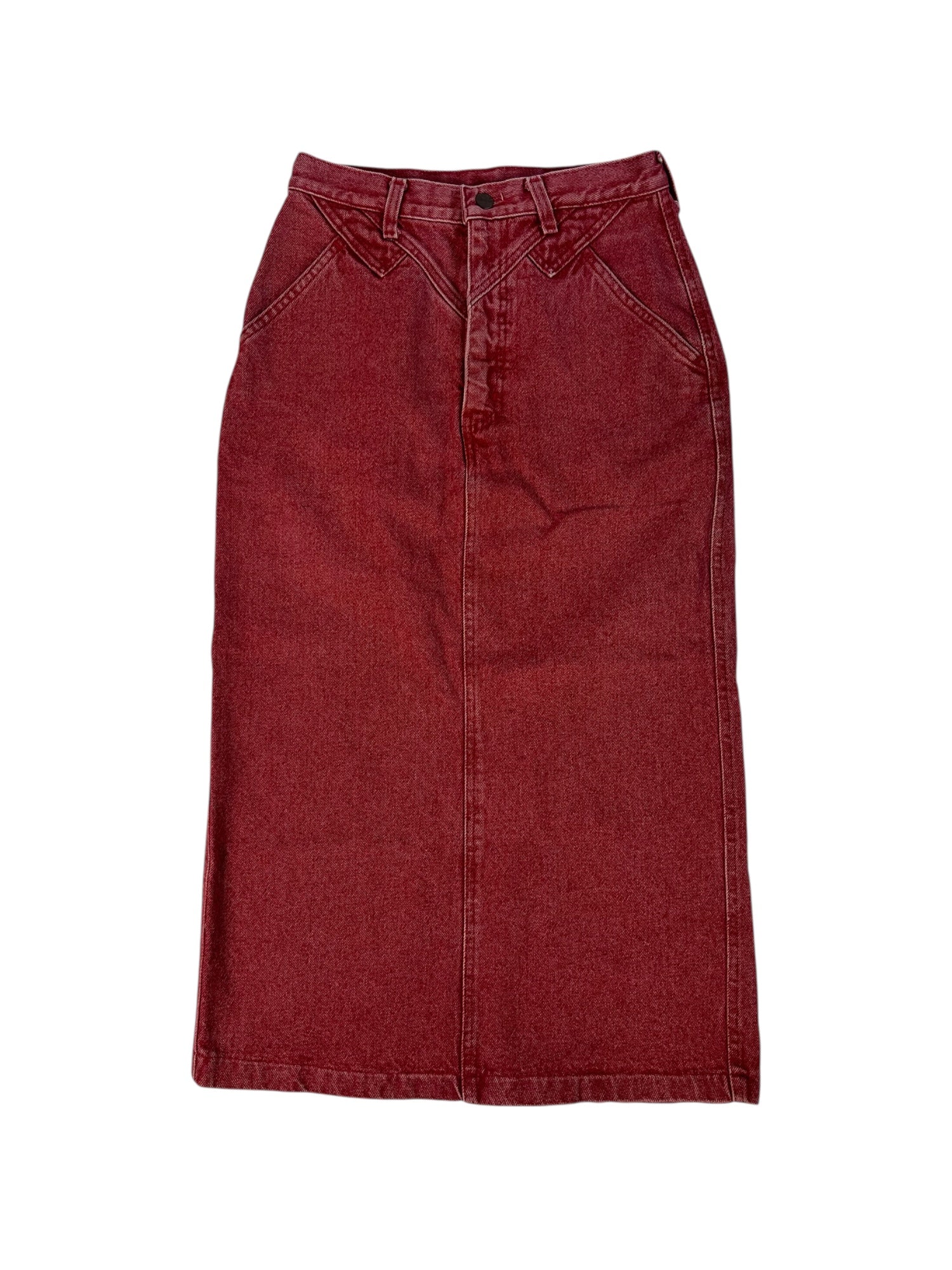 (26) Red Wrangler Denim Midi Skirt