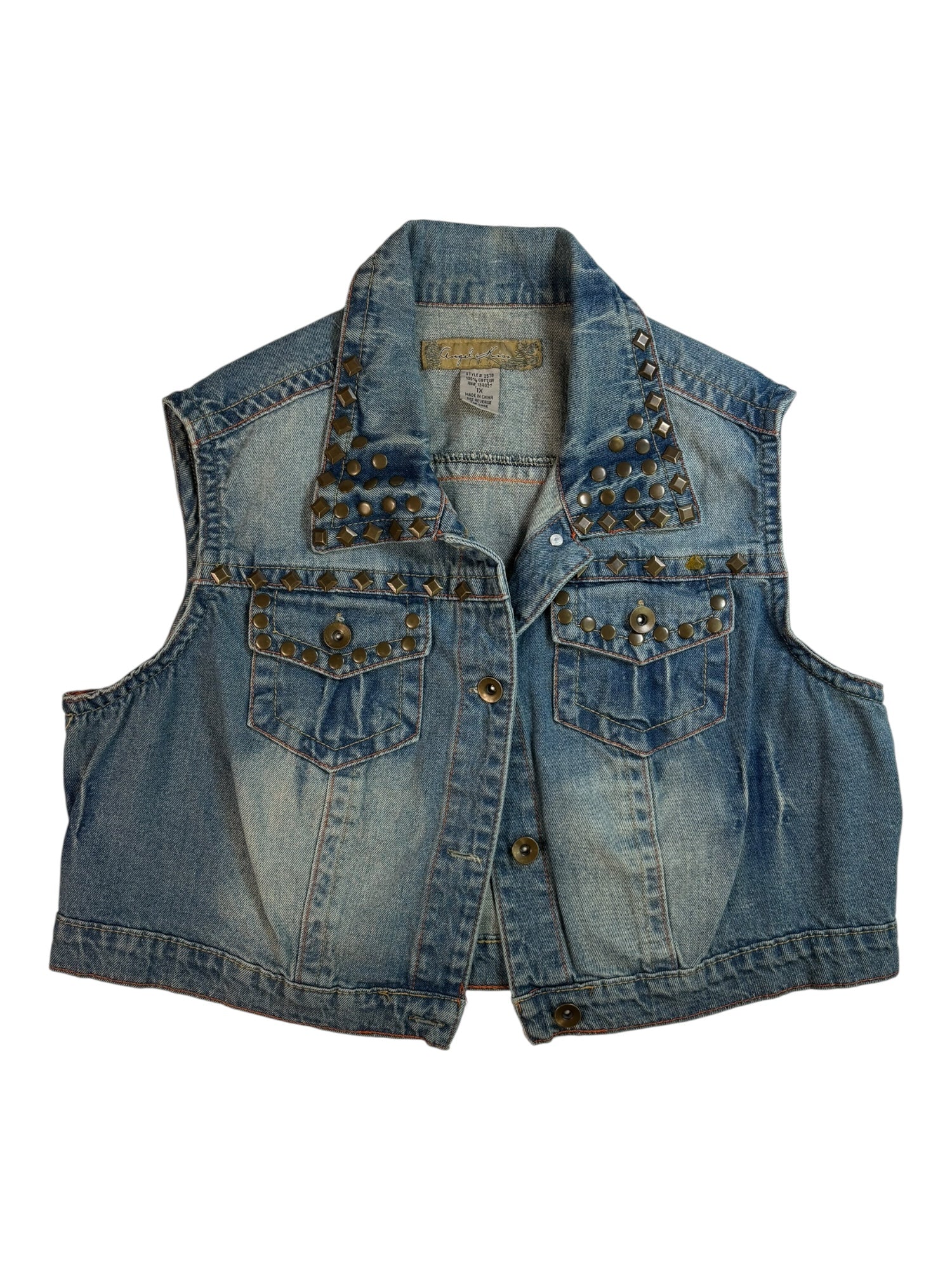 (L) Cropped Studded Denim Button-up Vest