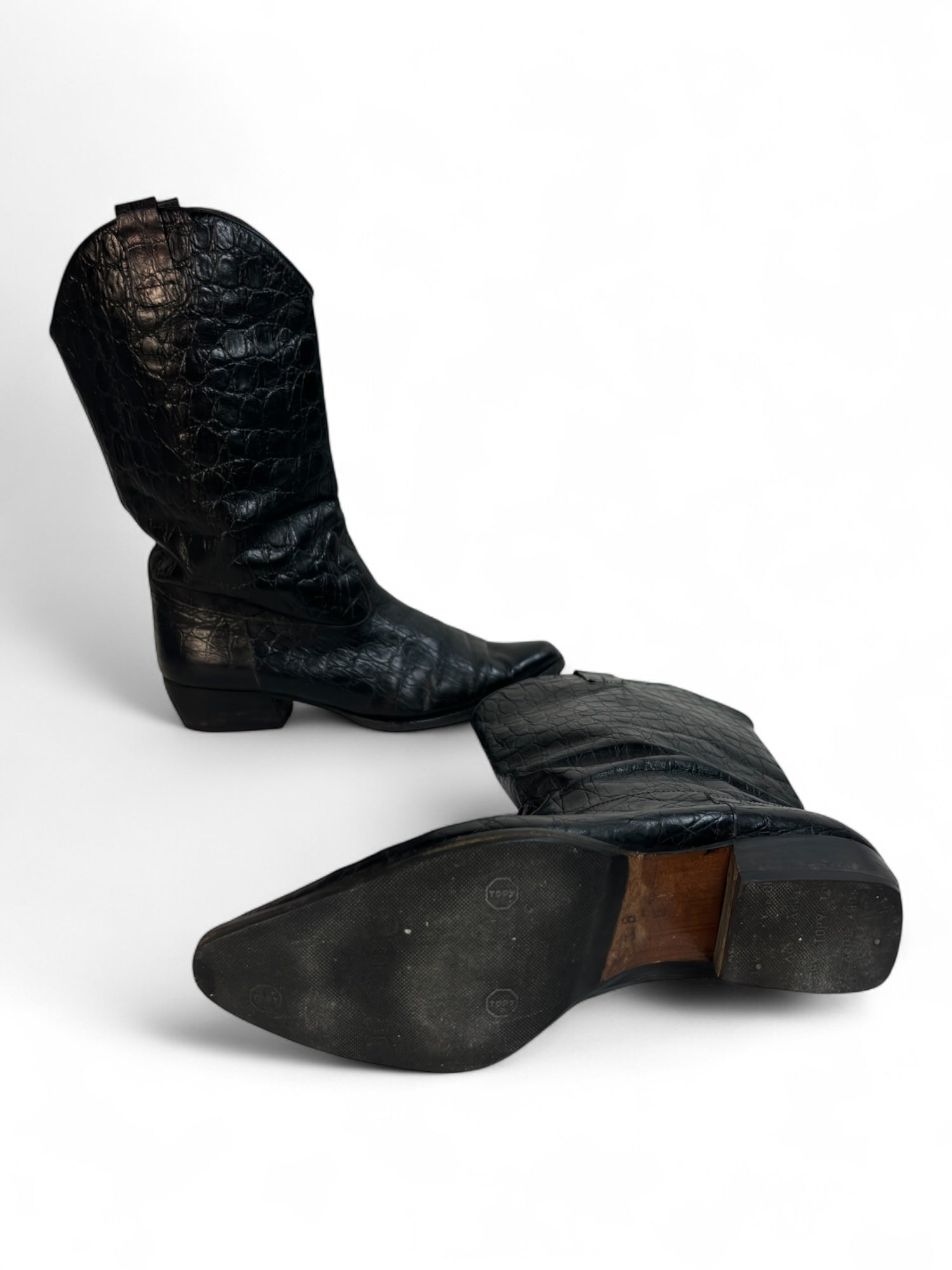 (7.5) Black Reptile Cowboy Boots