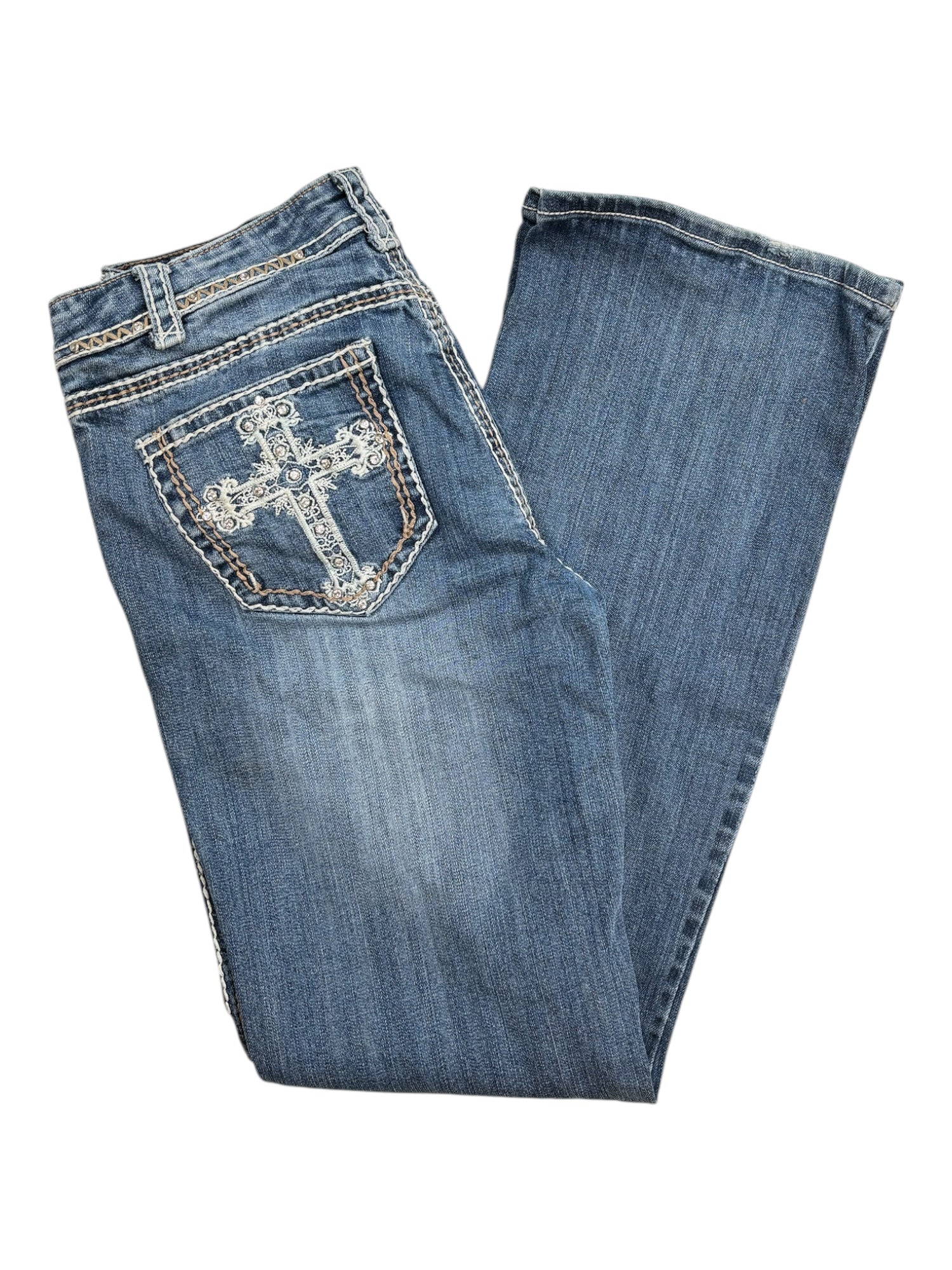 (29) Cowgirl Tuff Embellished Cross Jeans