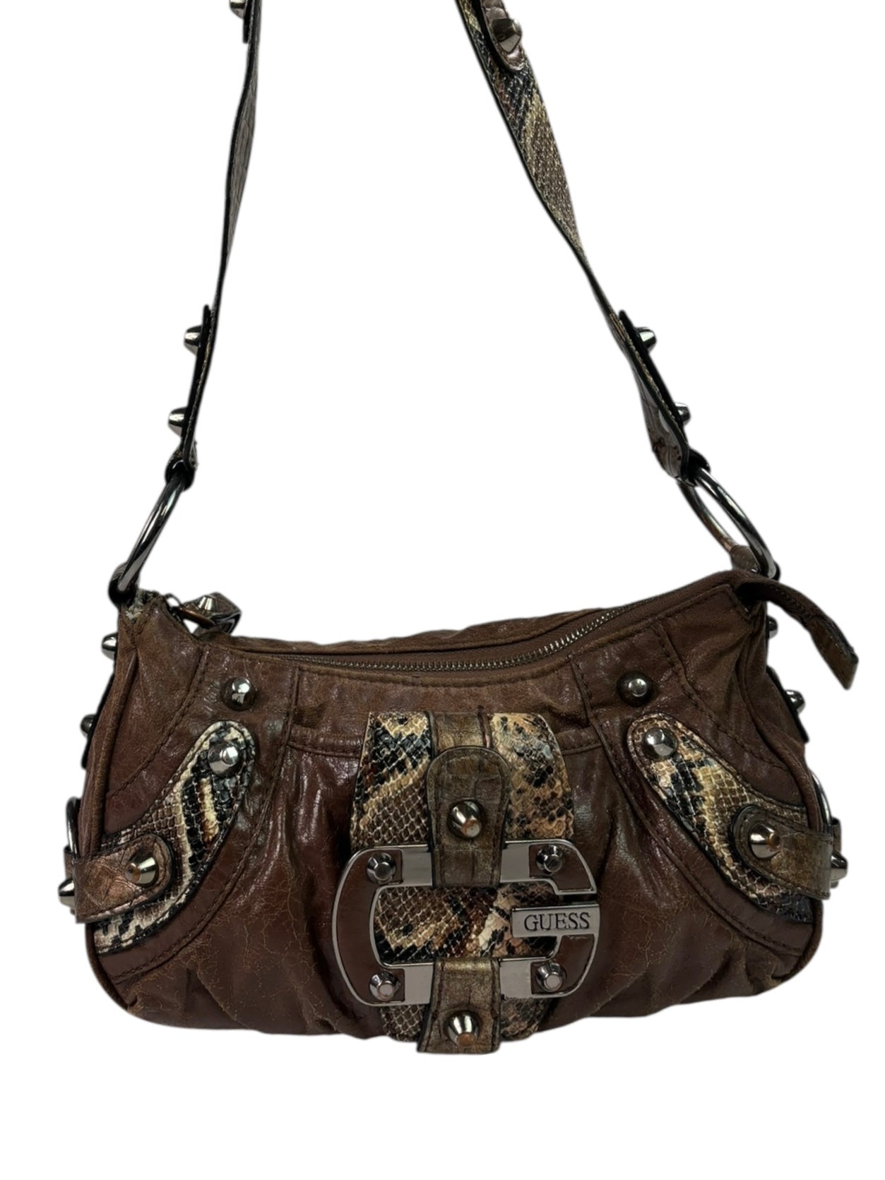 (O/S) Brown with Snakeskin Guess Shoulder Purse