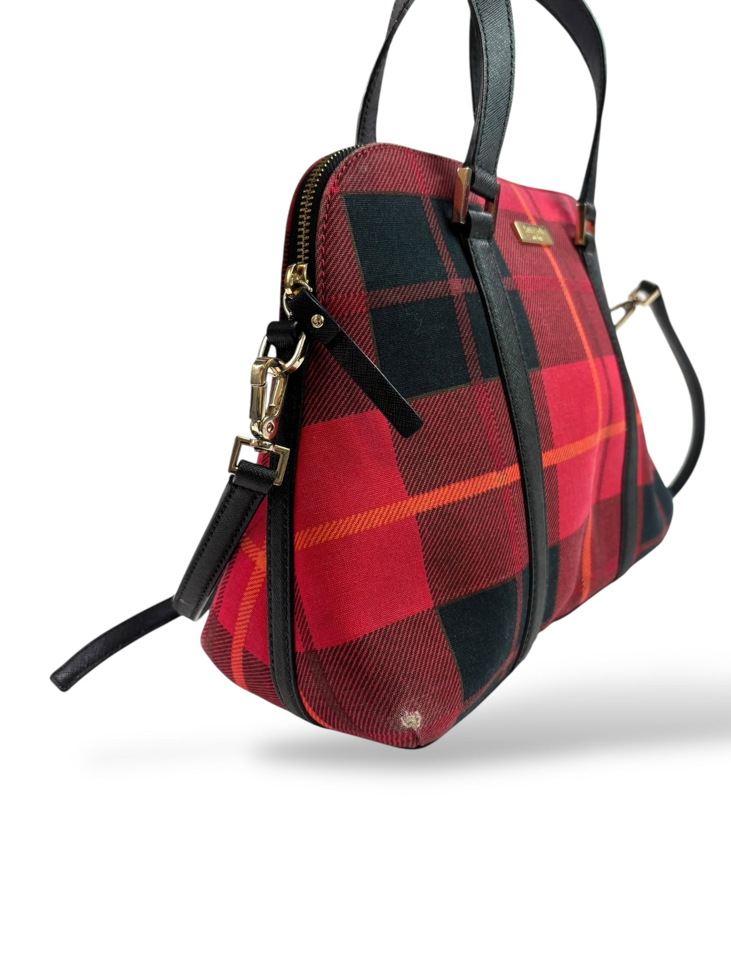(O/S) Red Plaid Kate Spade Structured Purse