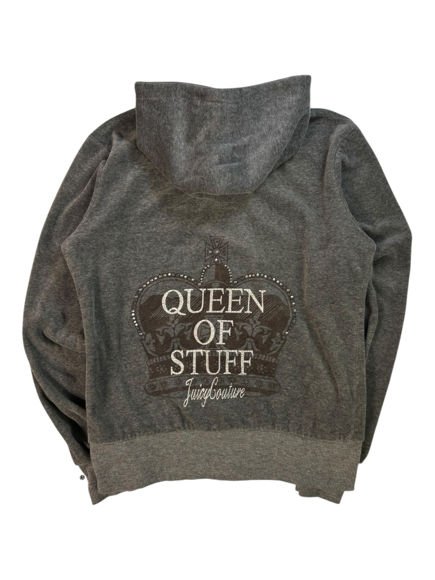 (M) Grey Embellished Juicy Couture Velour Zip-up Hoodie